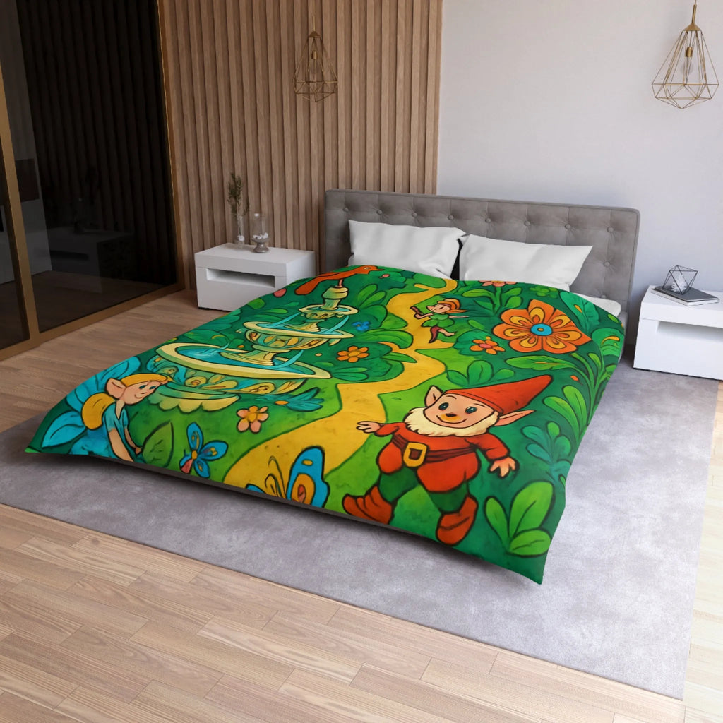 Housse de couette enfant avec lutins, fées, et papillons dans une forêt enchantée