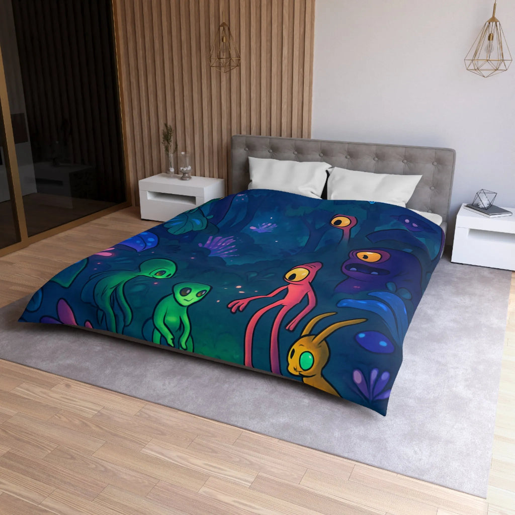 Housse de couette forêt magique avec créatures fantastiques et éclairage féérique luminescent