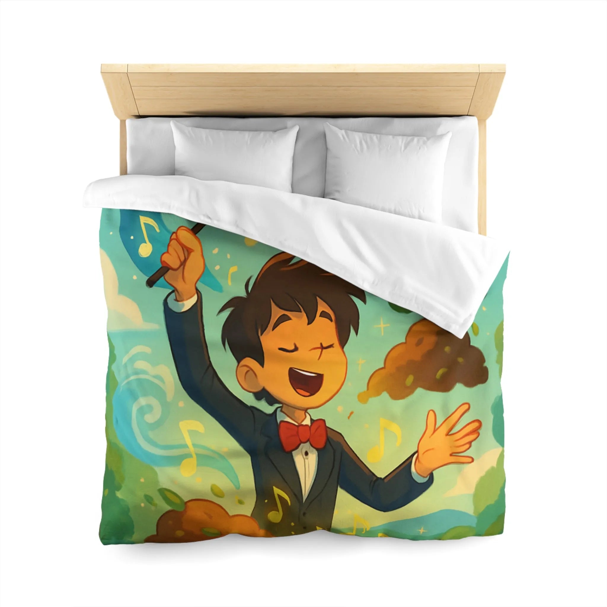 Housse de couette magique avec chef d'orchestre et notes musicales colorées animées