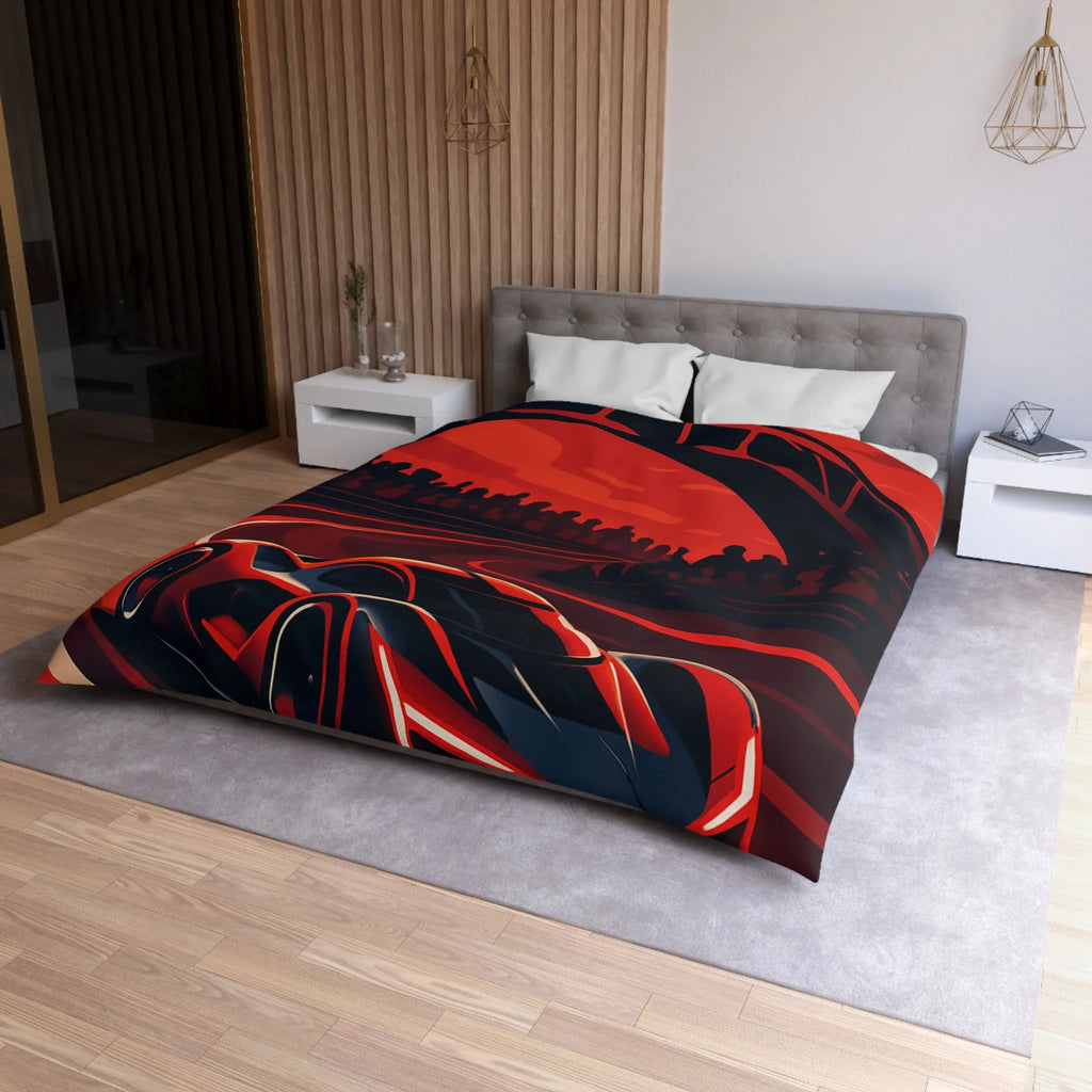 Housse de couette avec design de voiture de course rouge moderne sur circuit sinueux