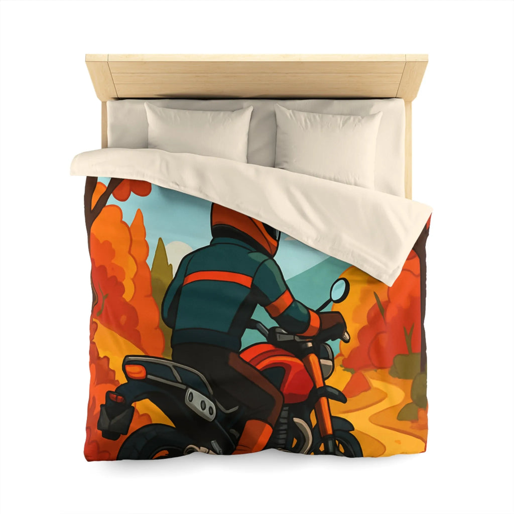 Housse de couette avec motif automnal de motard et nature aux couleurs vives