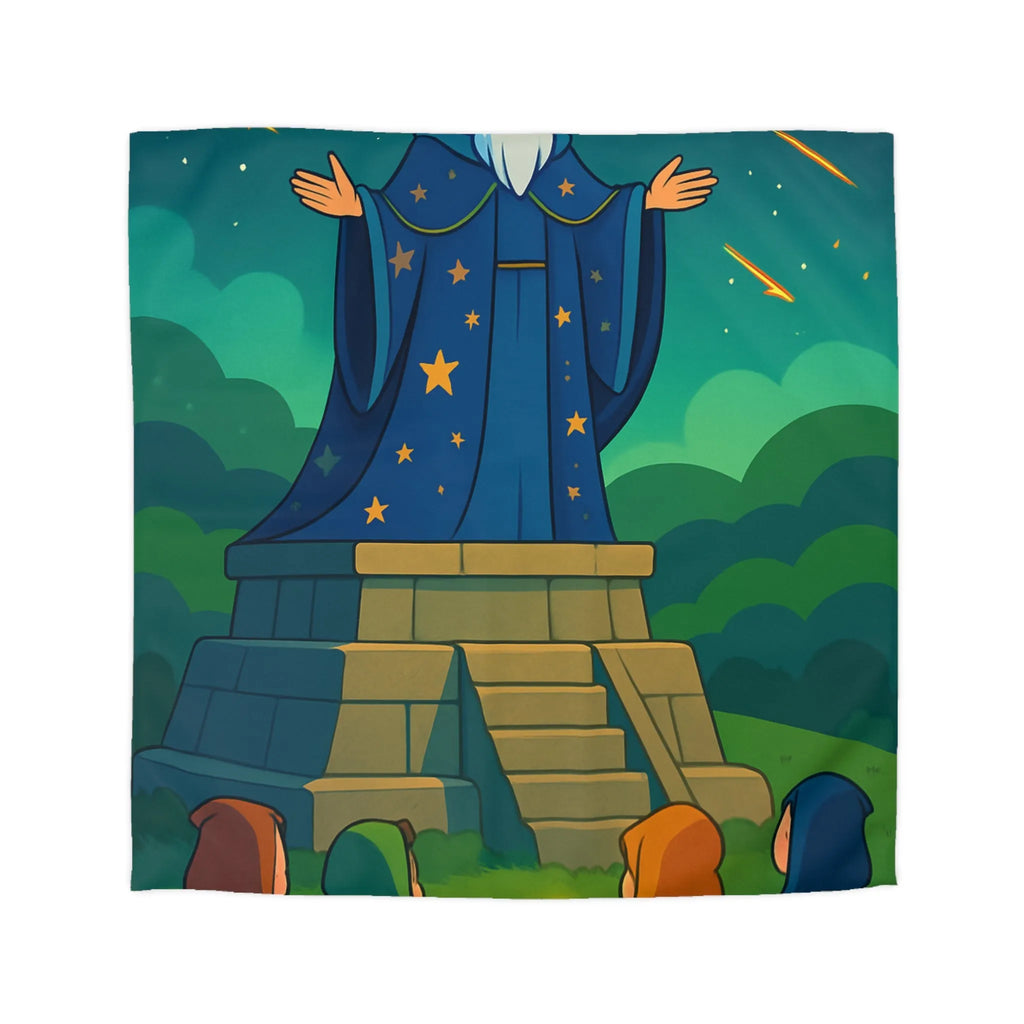 Housse de couette fantaisie avec sorcier et cristaux lumineux dans un paysage étoilé