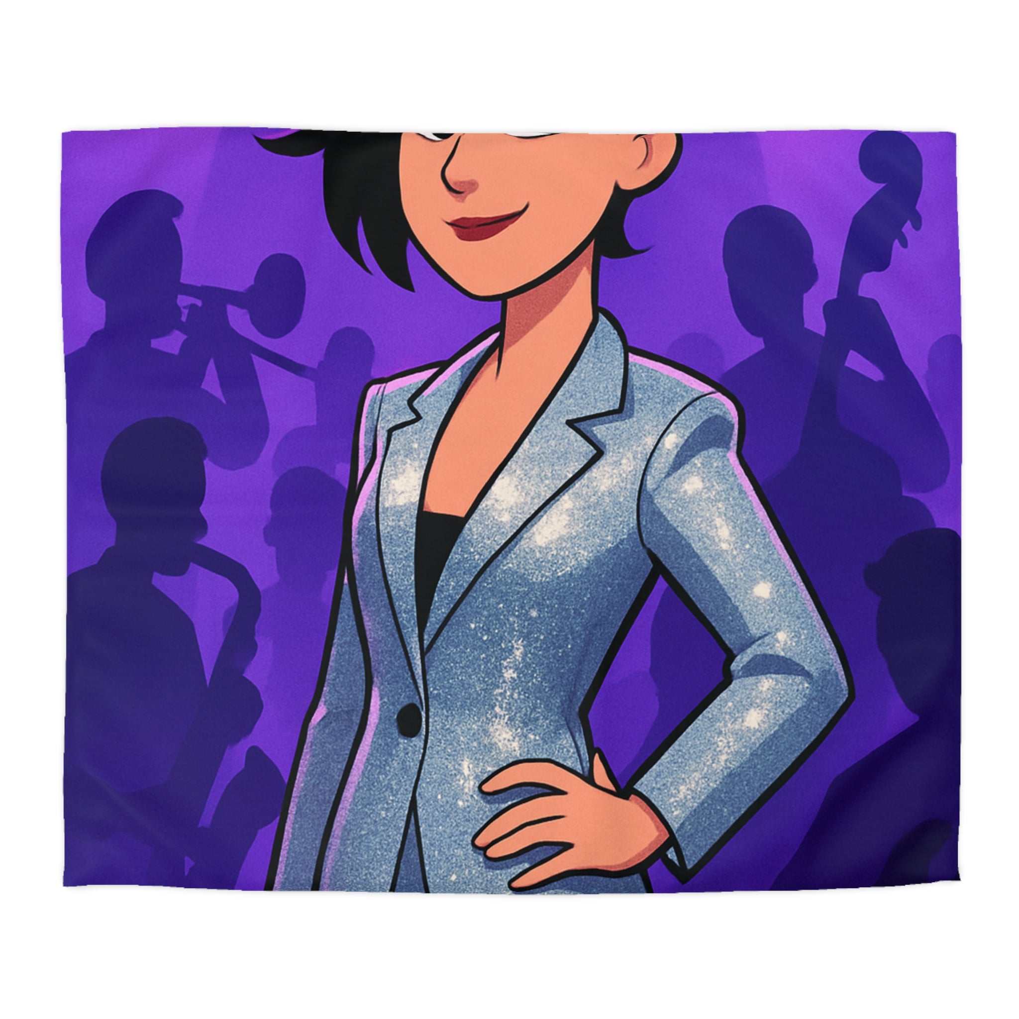 Housse de Couette Moderne avec Motif de Musicienne en Lumière Scintillante