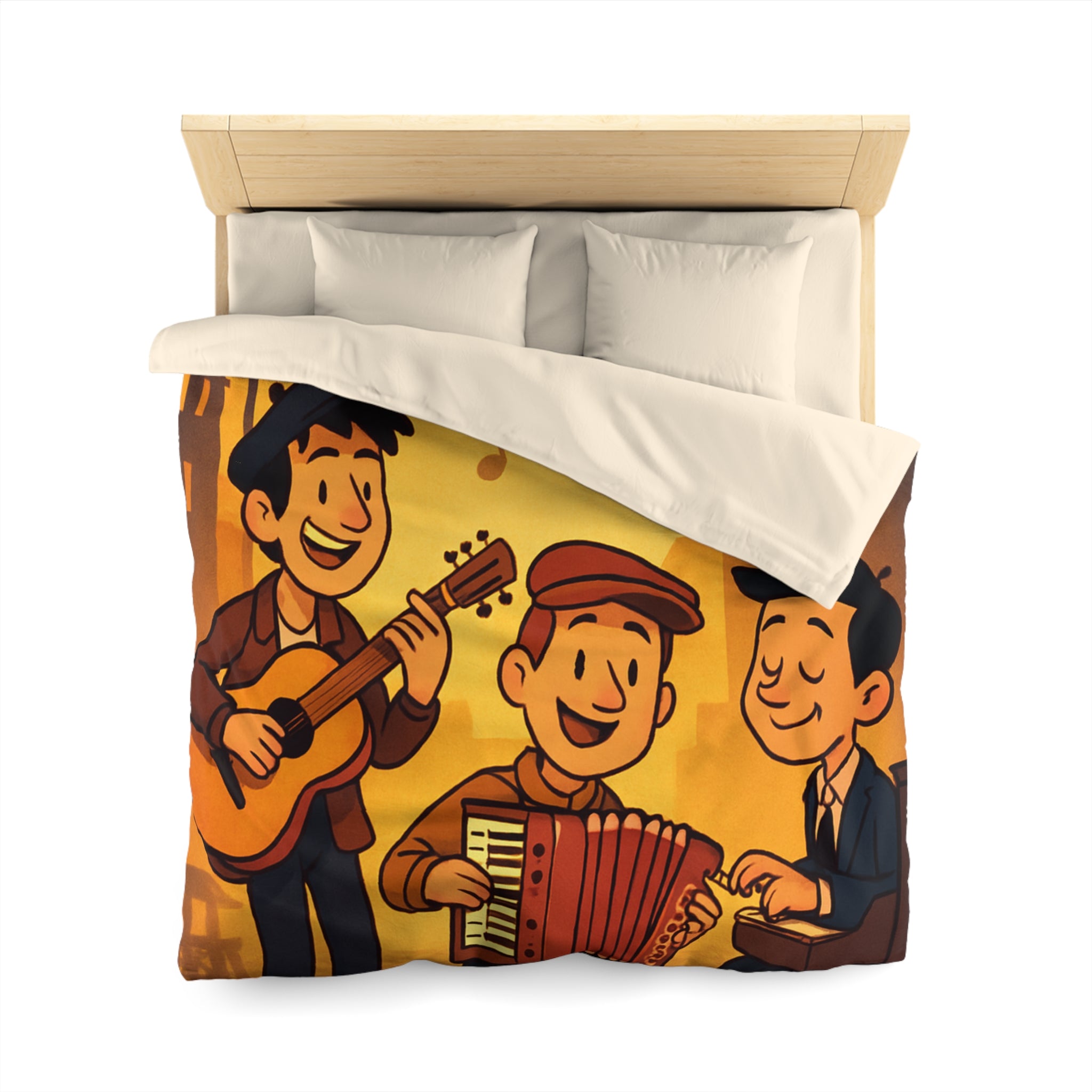 Housse de couette vintage ambiance musicale jazz avec trio de musiciens lumineux