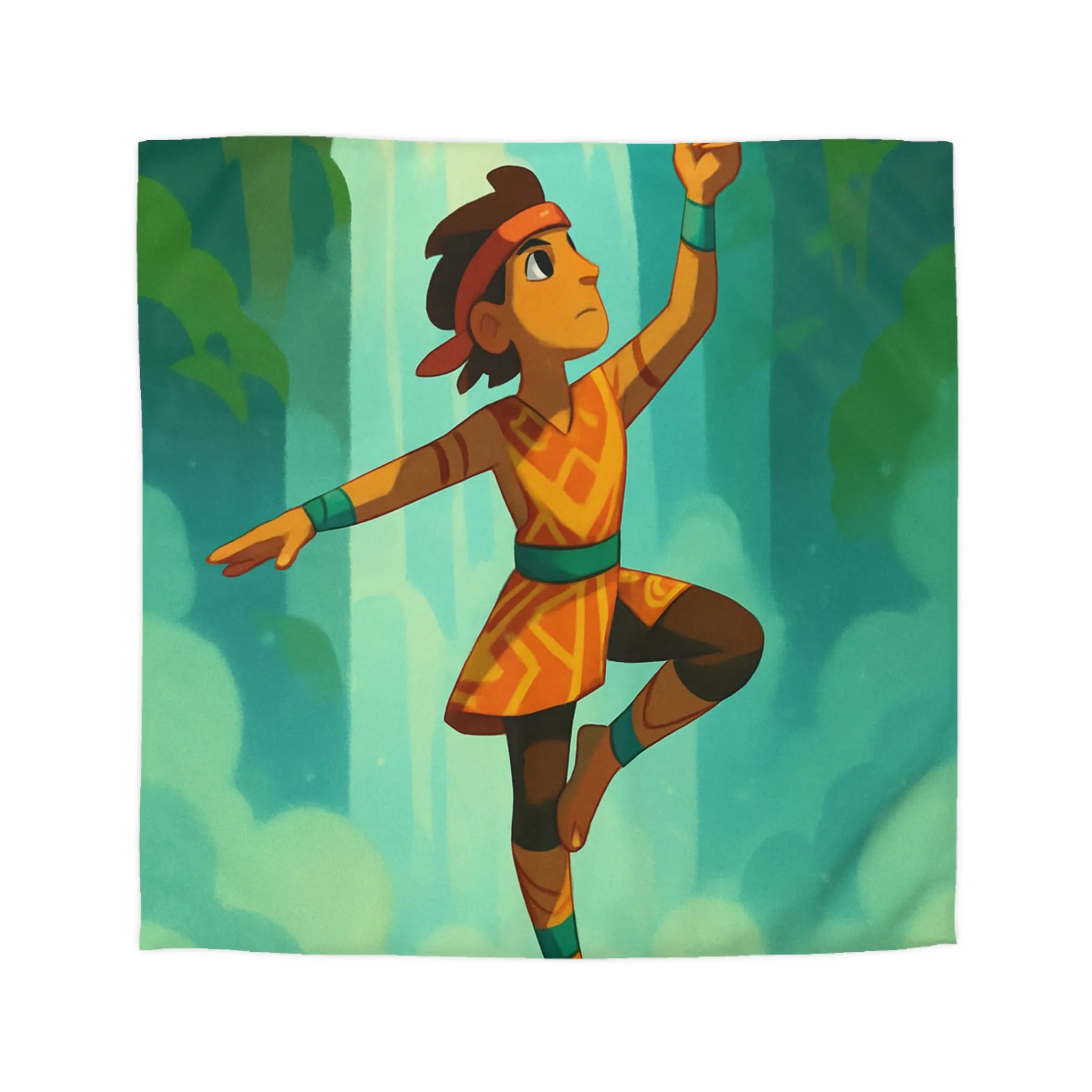 Housse de couette avec motif aventureux illustrant cascade et cristal lumineux vibrant