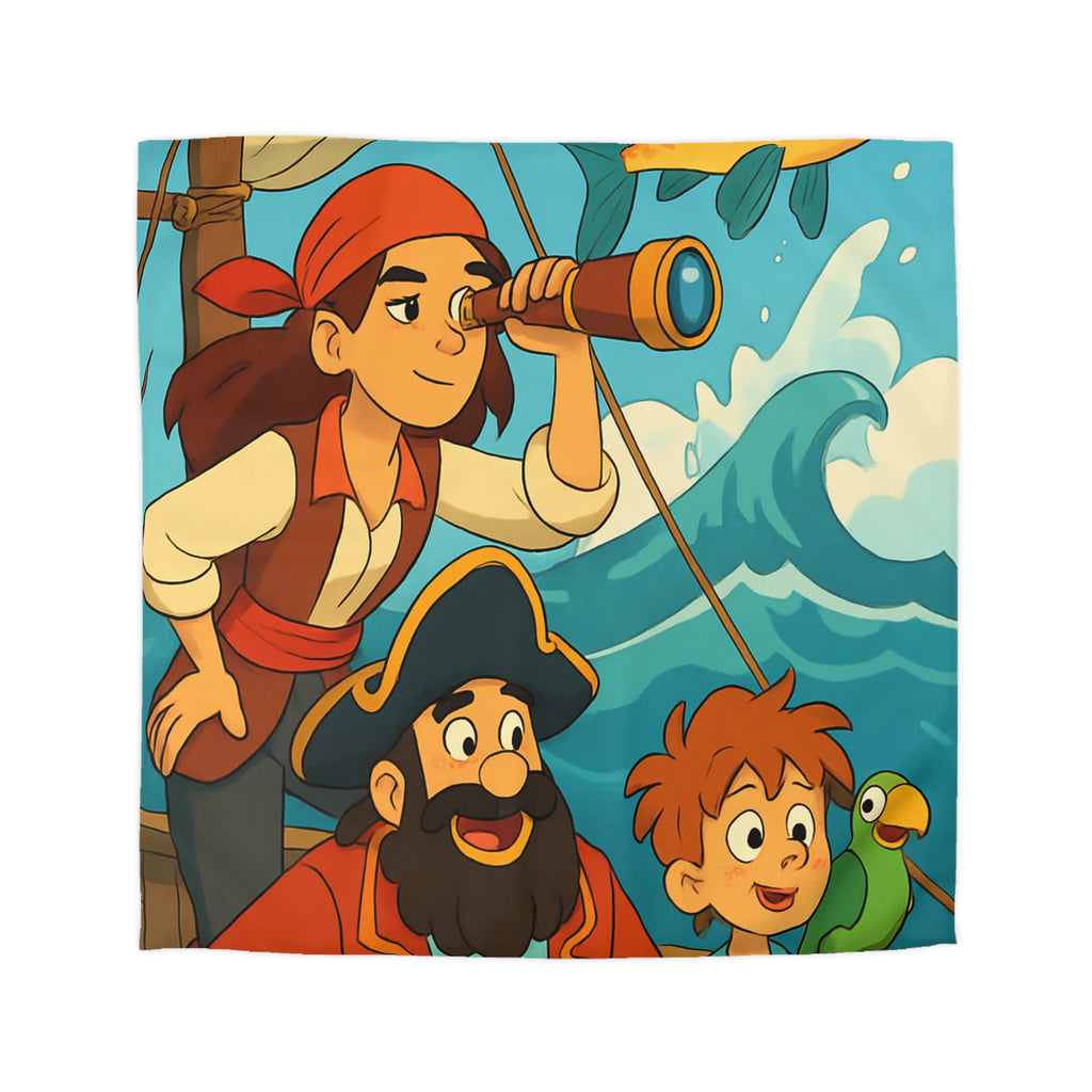 Housse de couette pirate avec poisson doré et personnages aventuriers sur l'océan