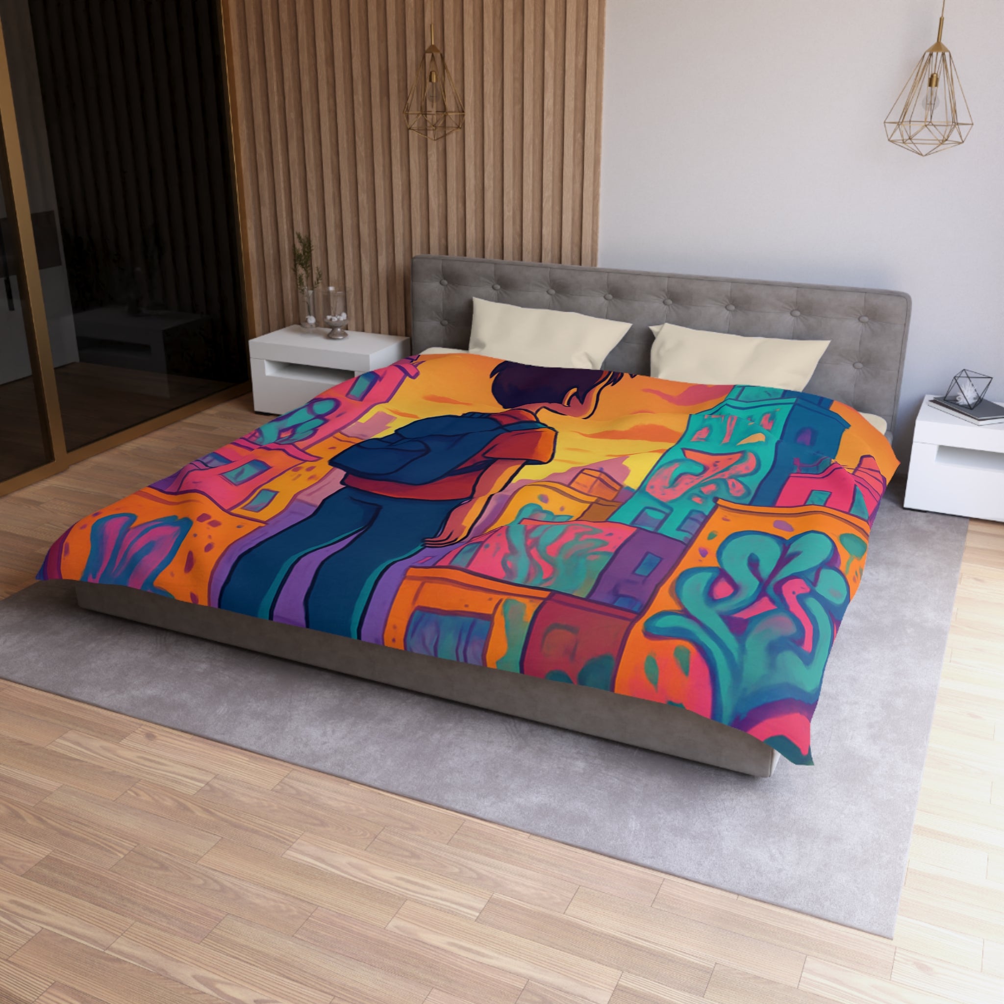 Housse de Couette Microfibre Design Artistique Moderne Décoration Chambre Confort Premium