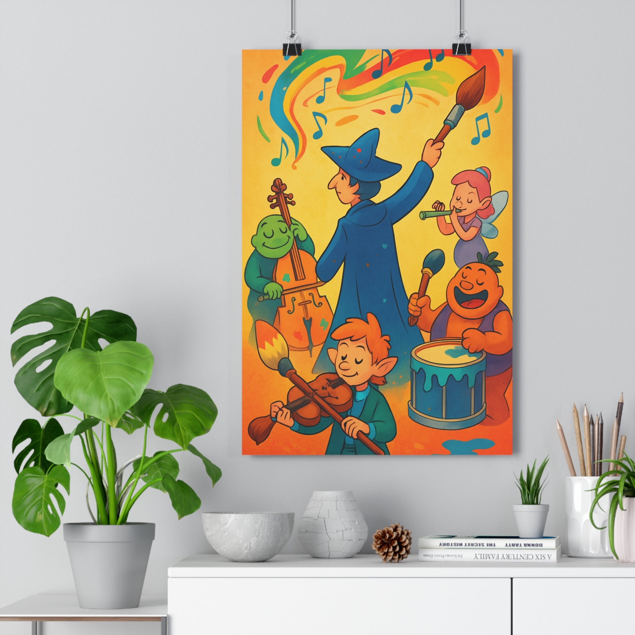 Poster décoratif couleurs vives cartoon chambre enfant fantaisie musique joyeux vibrant artistique ludique unique