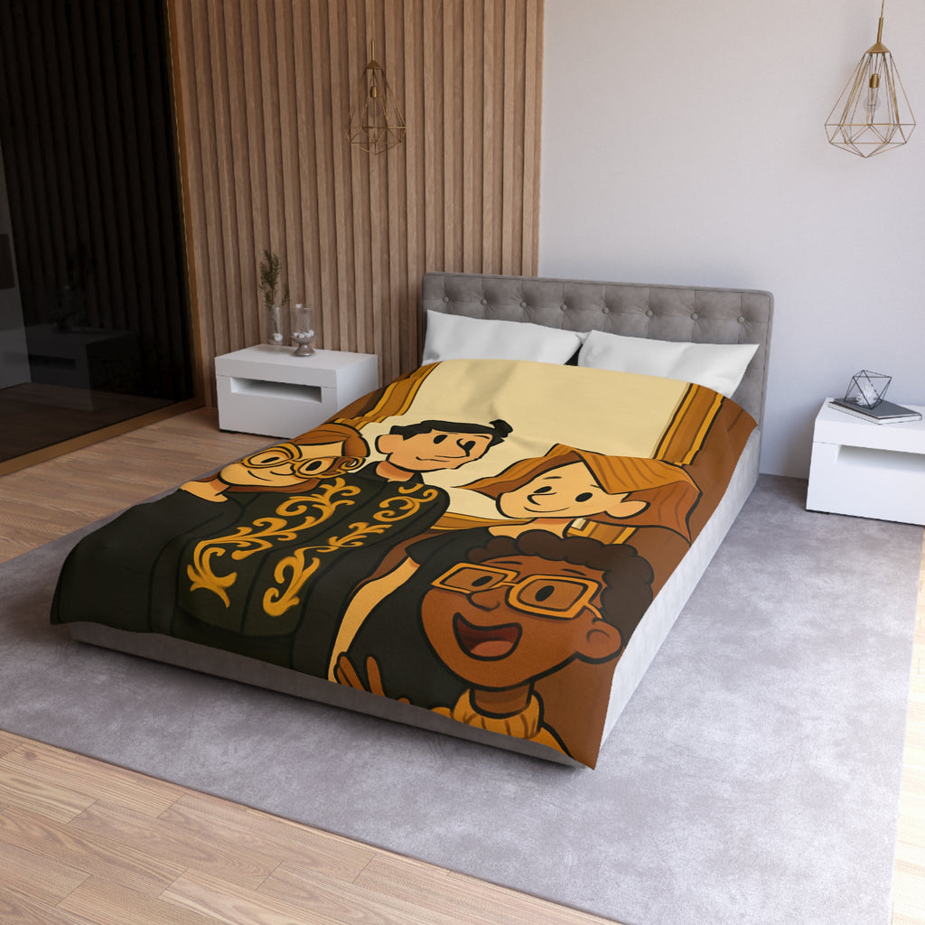 Housse de Couette Originale avec Illustration de Quatre Personnages Animés au Style Unique
