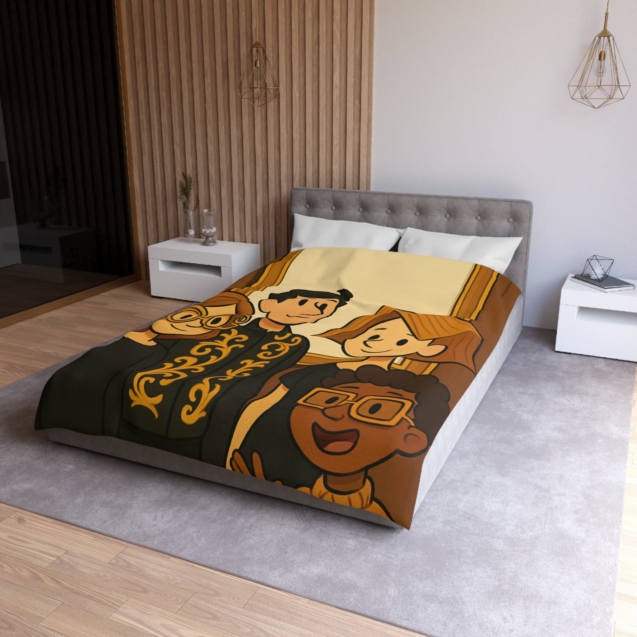 Housse de Couette Originale avec Illustration de Quatre Personnages Animés au Style Unique