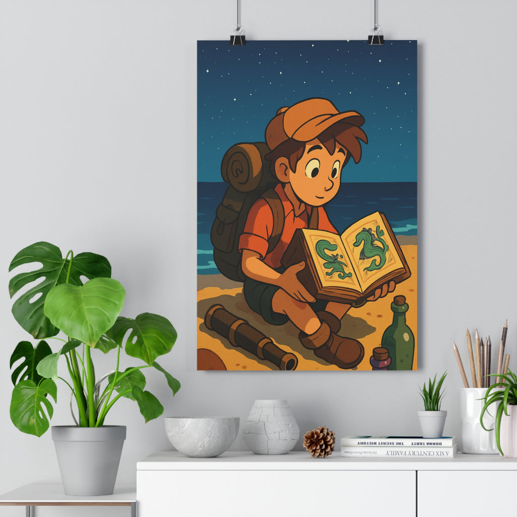 Poster décoratif aventurier bleu brun mystique chambre salon enfant exploration créatif imaginatif paysage unique