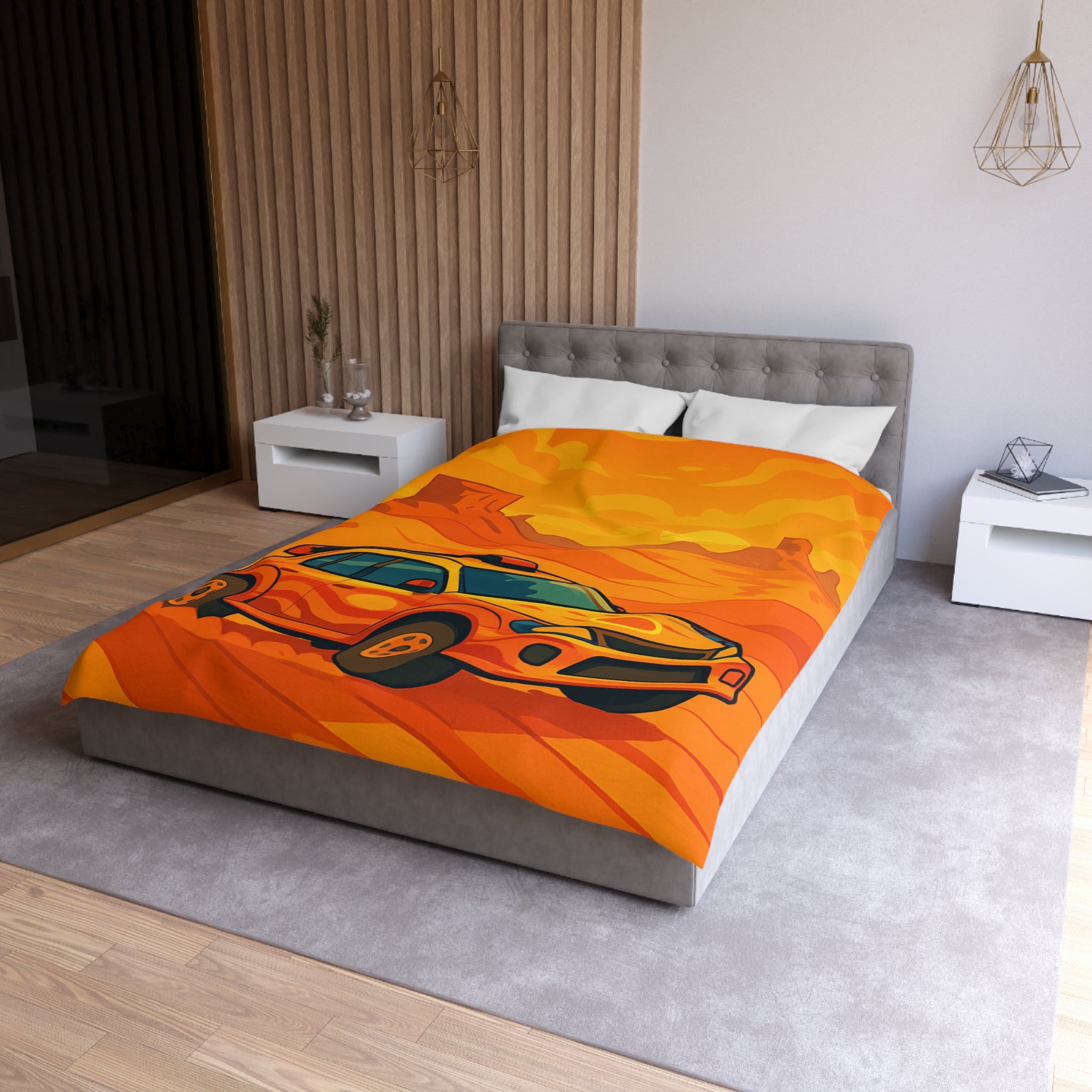 Housse de couette voiture dynamique désert orange ambiance aventure chaleur intense