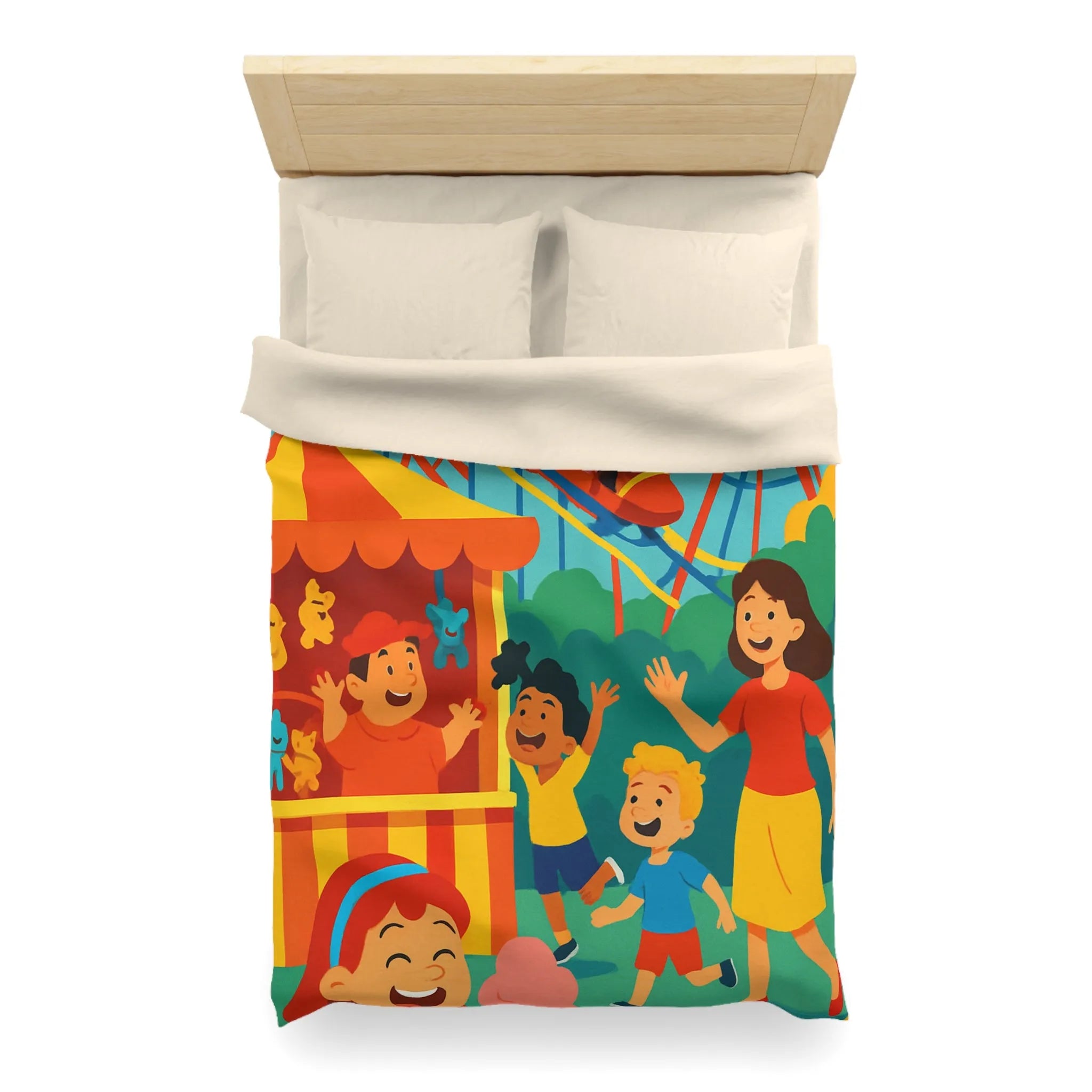 Housse de couette amusante pour enfants avec parc d'attractions coloré et joyeux
