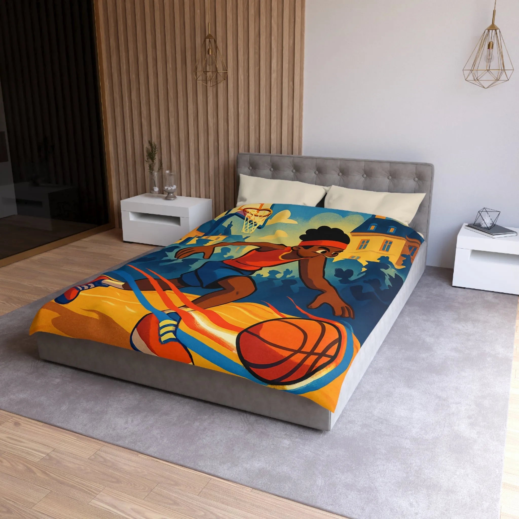 Housse de Couette Enfant Basket Rue Illustration Vibrante Style Bande Dessinée Jeune Esprit