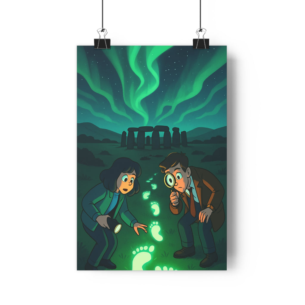 Poster décoratif mystérieux vert bleu animé nordique site mégalithique chambre bureau 30x46 lumineux intrigue