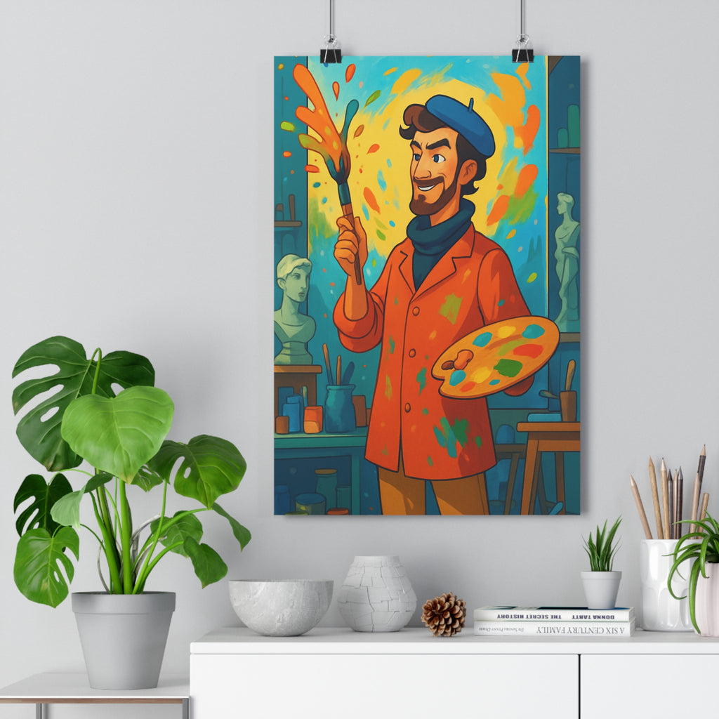 Poster décoratif artistique cartoon bleu orange jaune joyeux créatif salon chambre bureau ambiance énergie