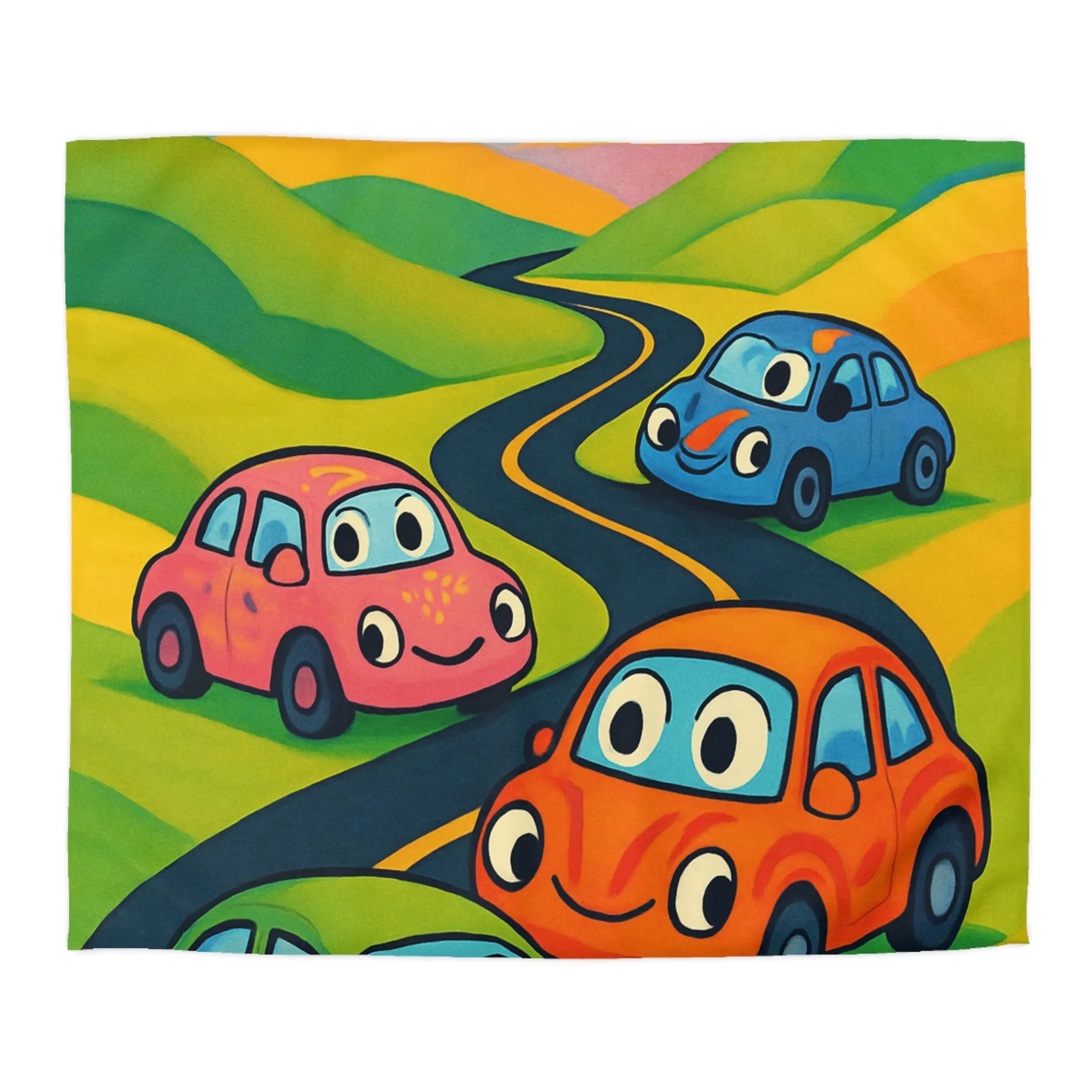 Housse de couette colorée avec motif de voitures ludiques pour chambre d'enfant