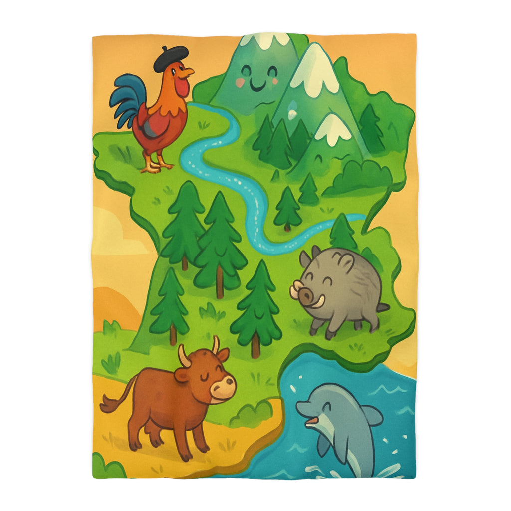 Housse de couette pour enfant avec animaux et paysage de France ludique et coloré