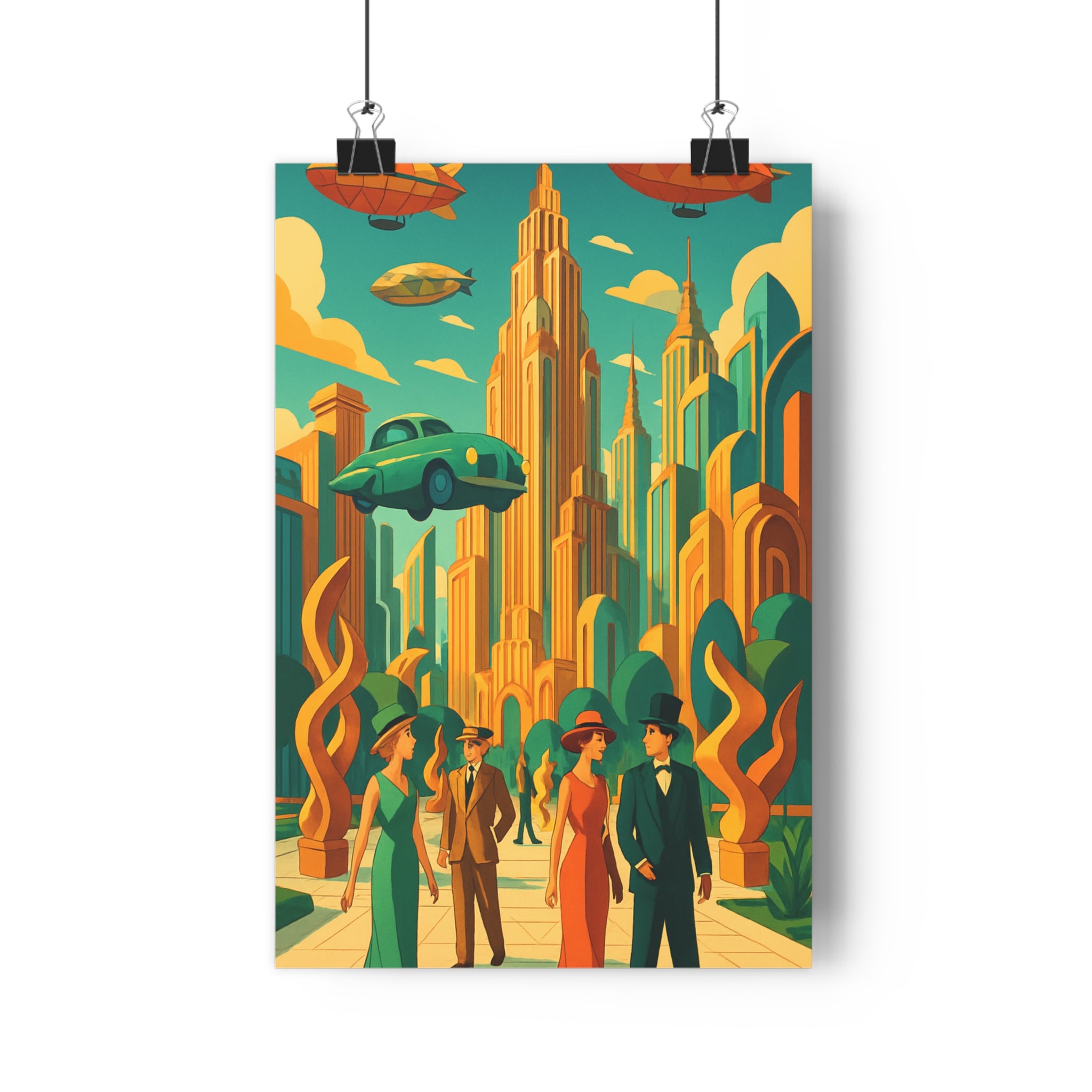 Poster décoratif futuriste art déco urbain jaune orange salon moderne élégant rétro tendance vintage