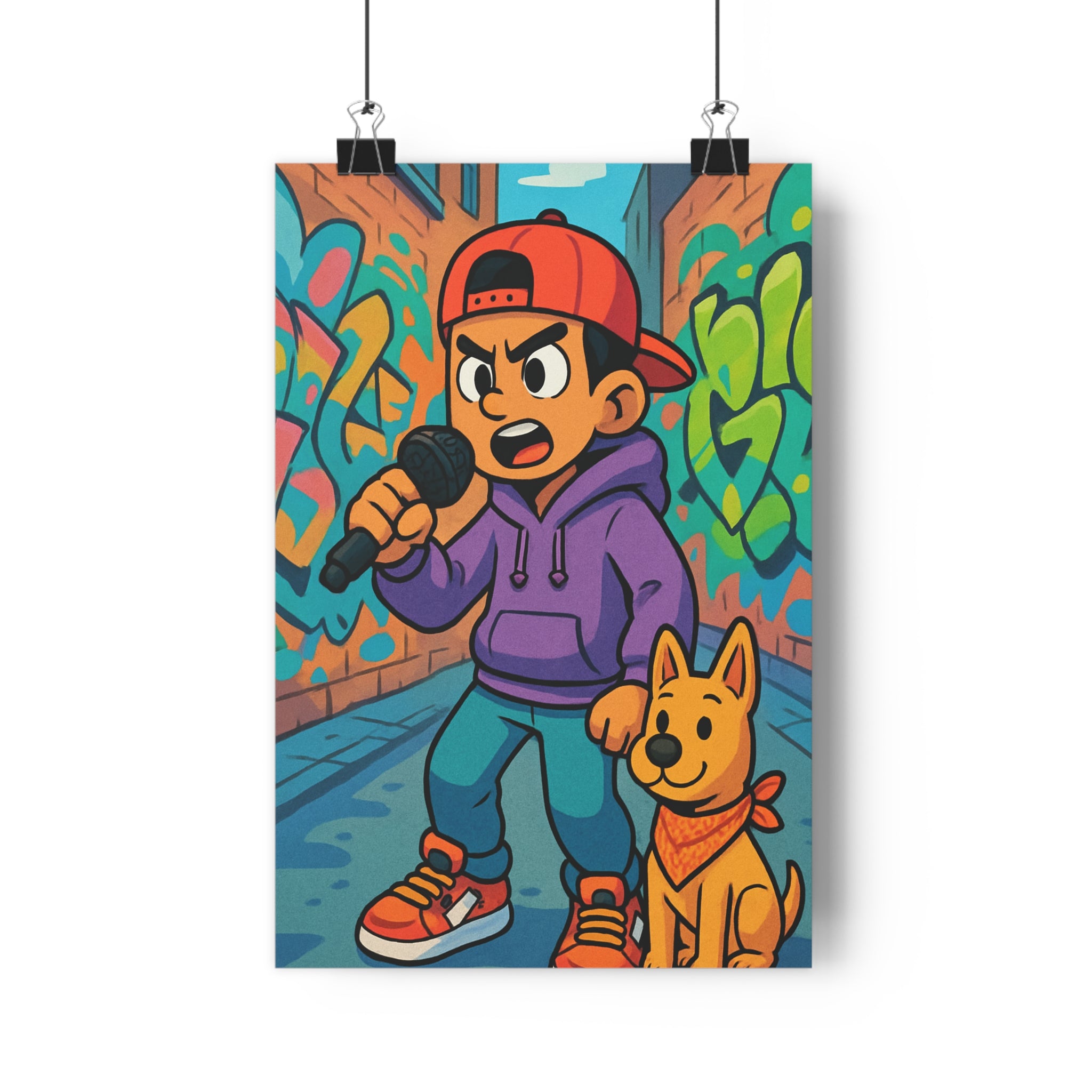 Poster décoratif cartoon urbain rouge violet graffiti joyeux enfant chambre art moderne mur couleur