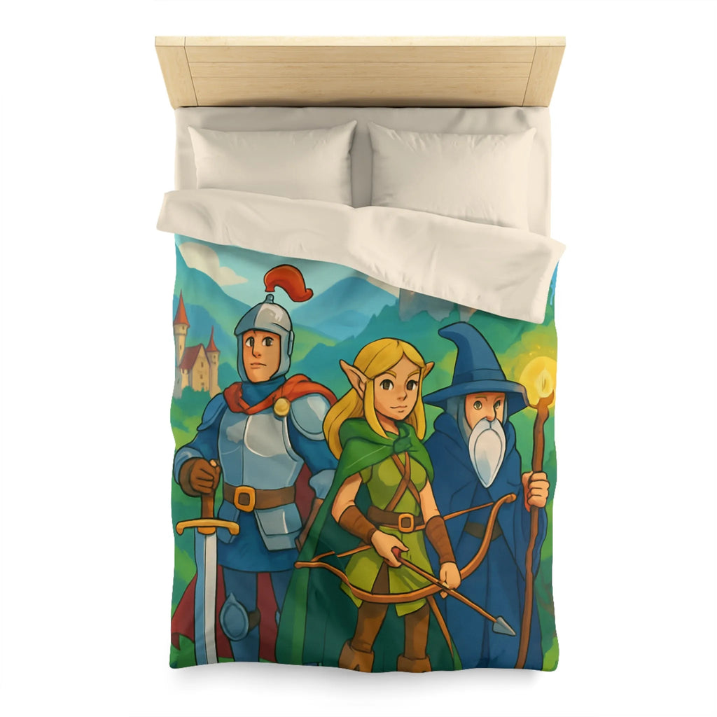 Housse de Couette Fantasy avec Chevalier, Archer Elf, Magicien, Château et Dragons