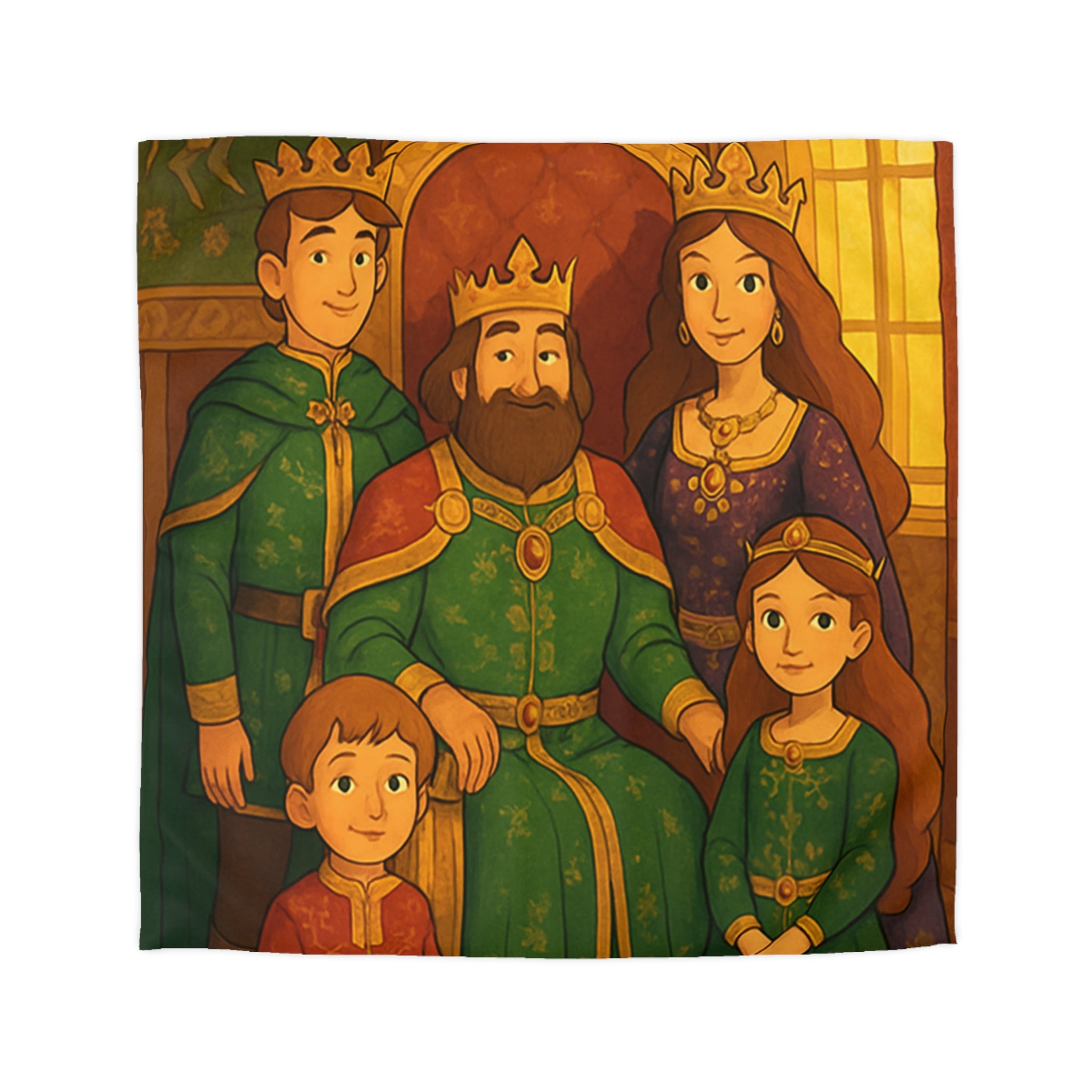 Housse de couette royale médiévale avec motif famille de nobles sur fond chaleureux