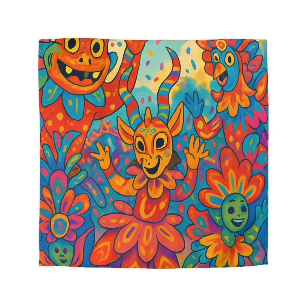 Housse de Couette Multicolore avec Motifs de Carnaval et Masques Fantaisistes Féeriques