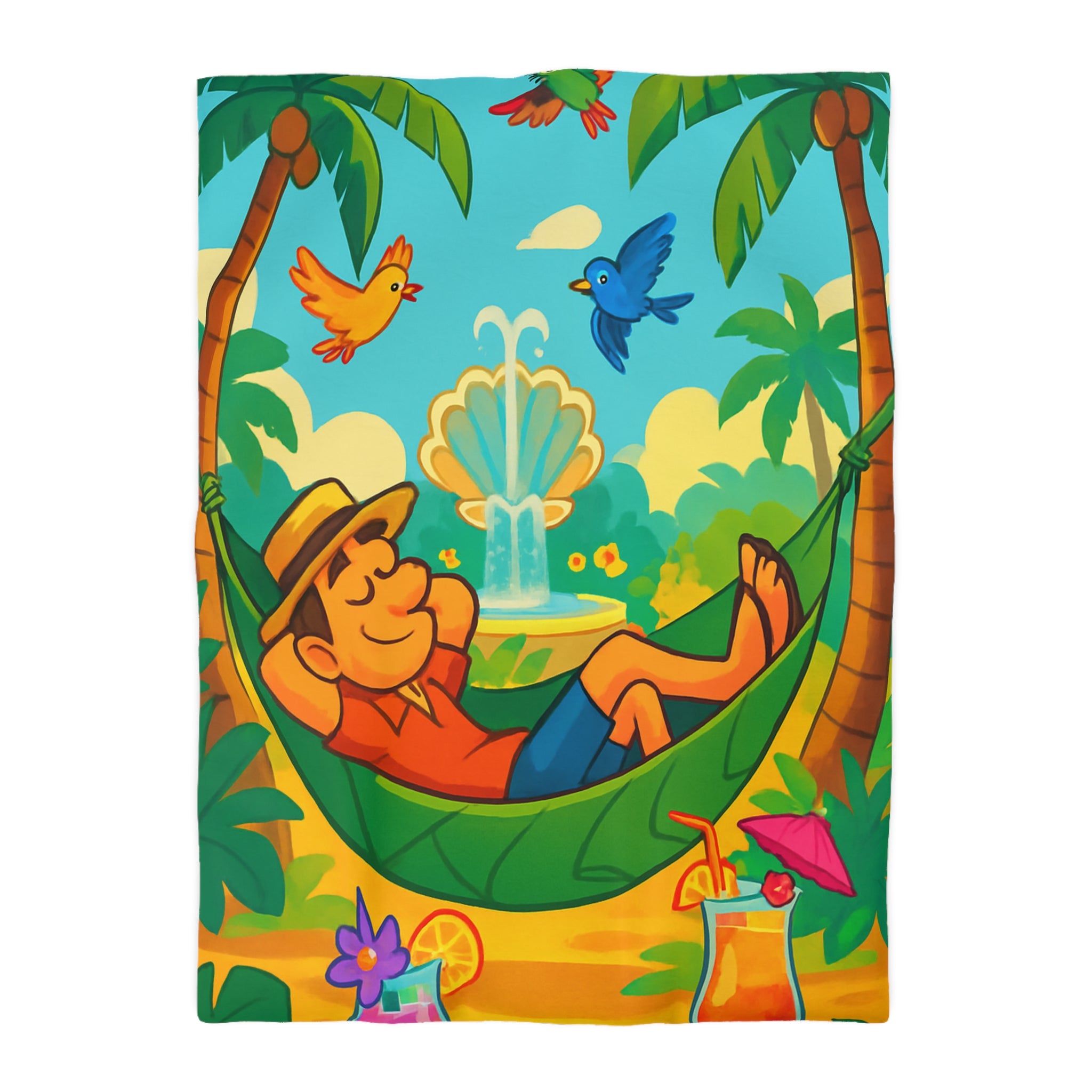 Housse de Couette Tropicale Colorée avec Oiseaux et Hamac pour Décoration Joyeuse