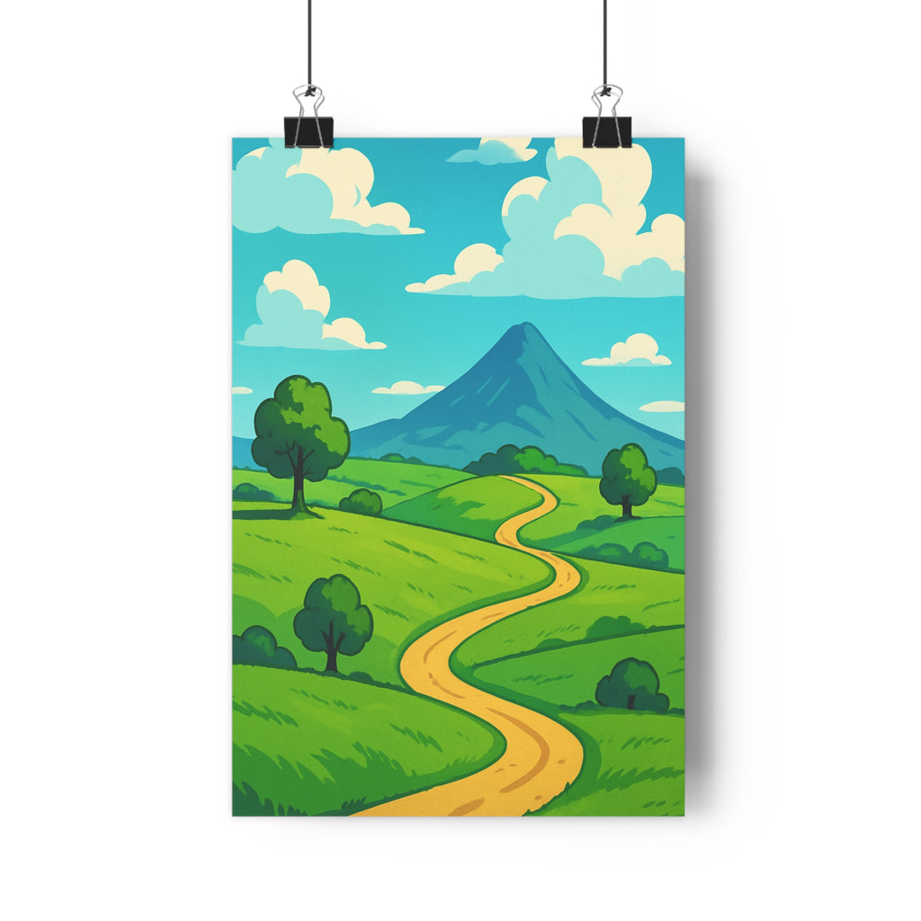 Poster décoratif horizons infinis cartoon pastel paysage serein salon chambre nature ambiance apaisante qualité