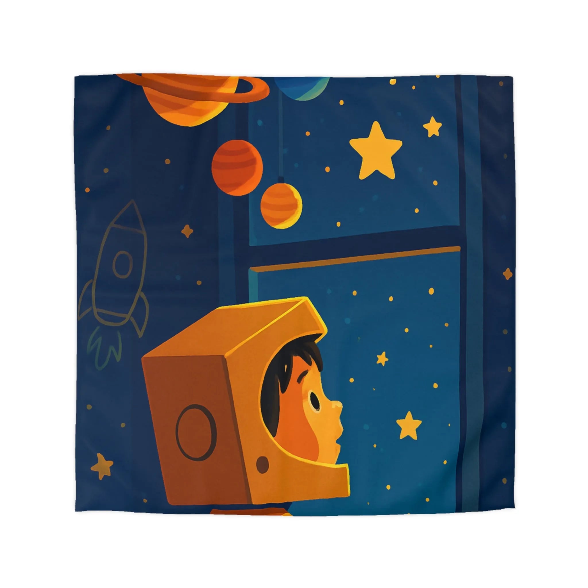 Housse de couette enfant rêveur espace avec planètes et étoiles, ambiance ludique
