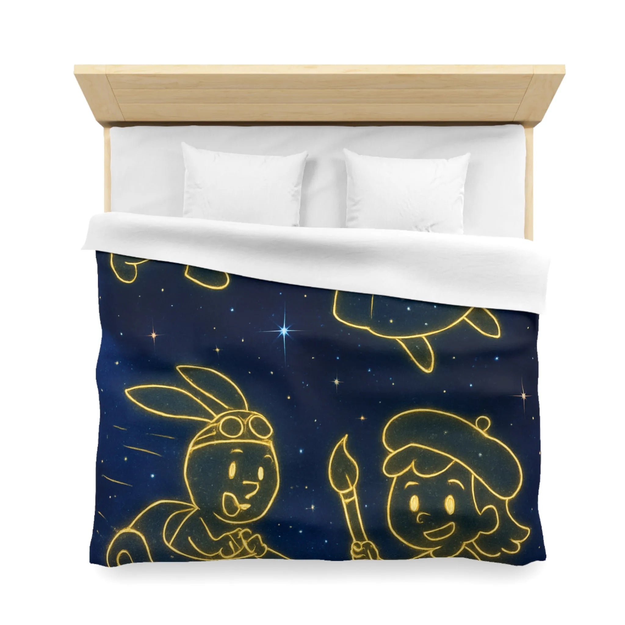 Housse de Couette Enfant Cosmos avec Constellations Astronautes Princesse Lapin Artiste