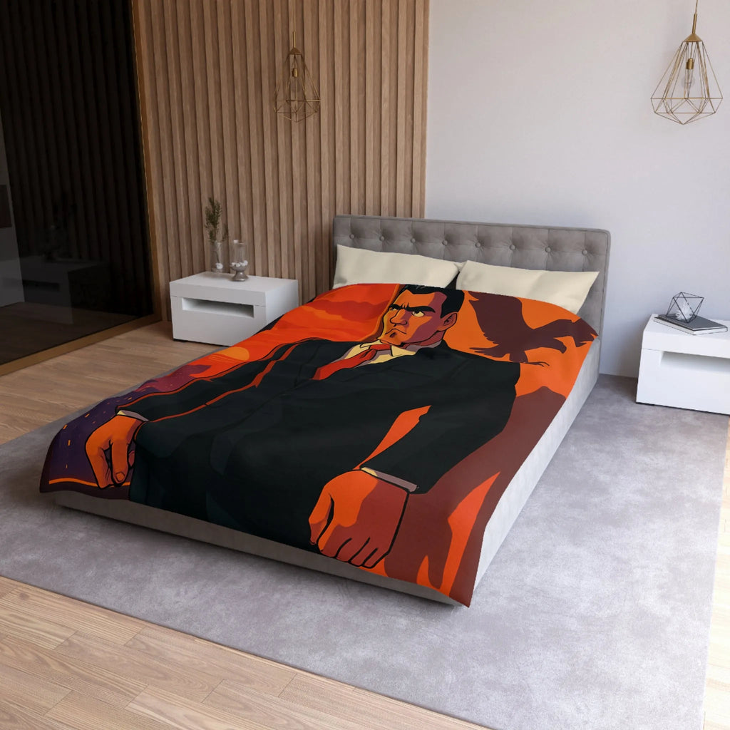 Housse de Couette au Style Épuré avec Silhouette Énigmatique et Coucher de Soleil