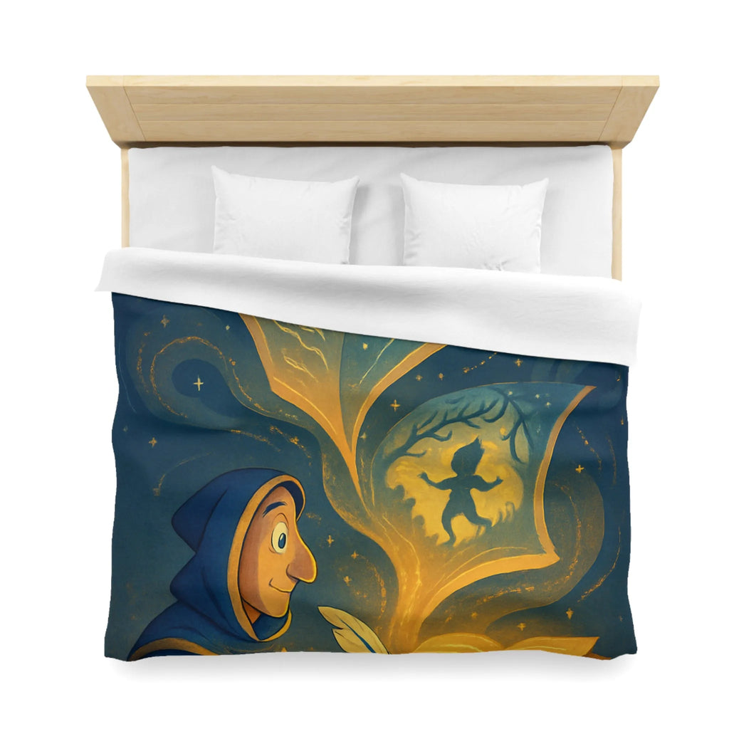 Housse de couette magique avec scène de conte illustrée et motifs féeriques scintillants