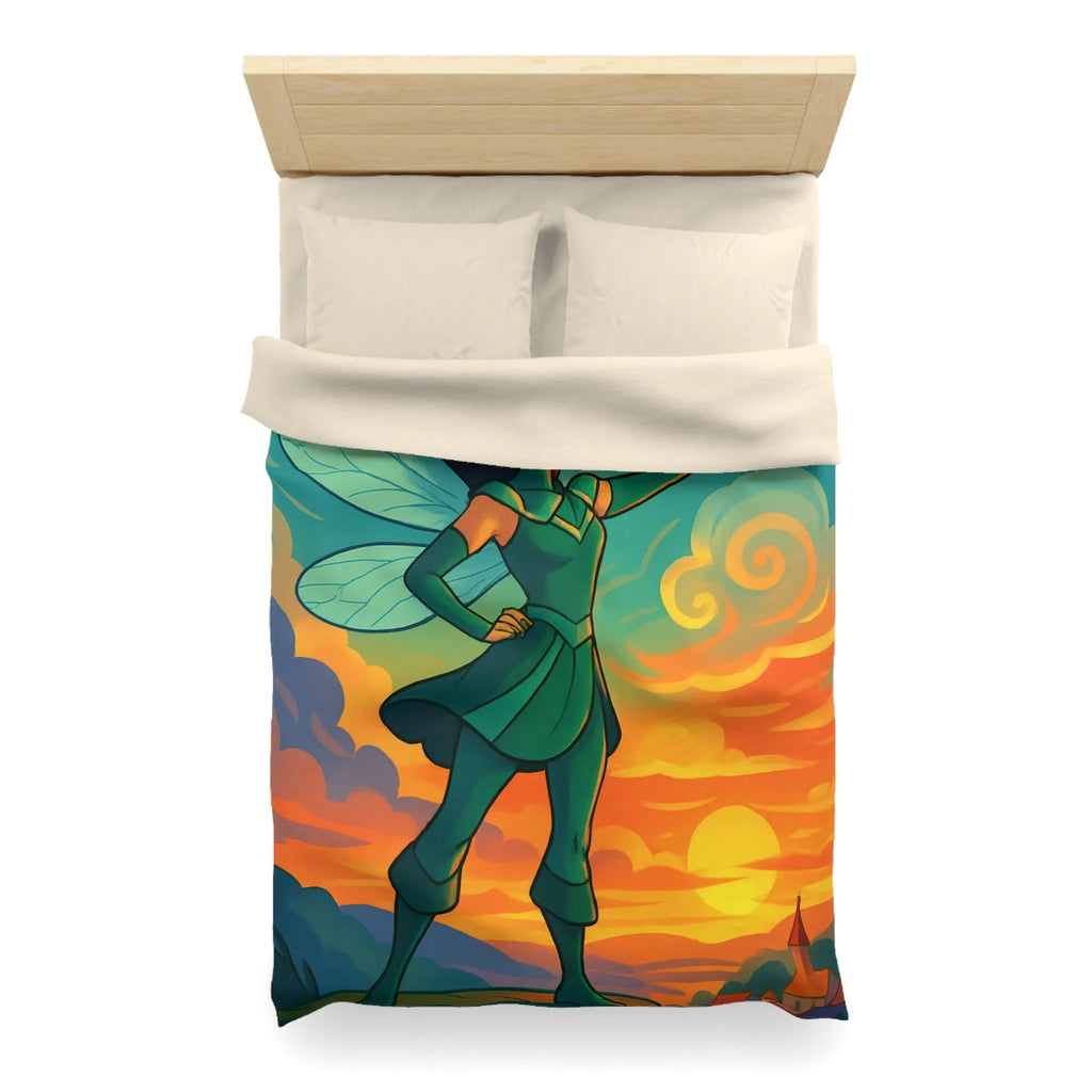 Housse de Couette Fée Magique sur La Falaise au Coucher de Soleil Éblouissant