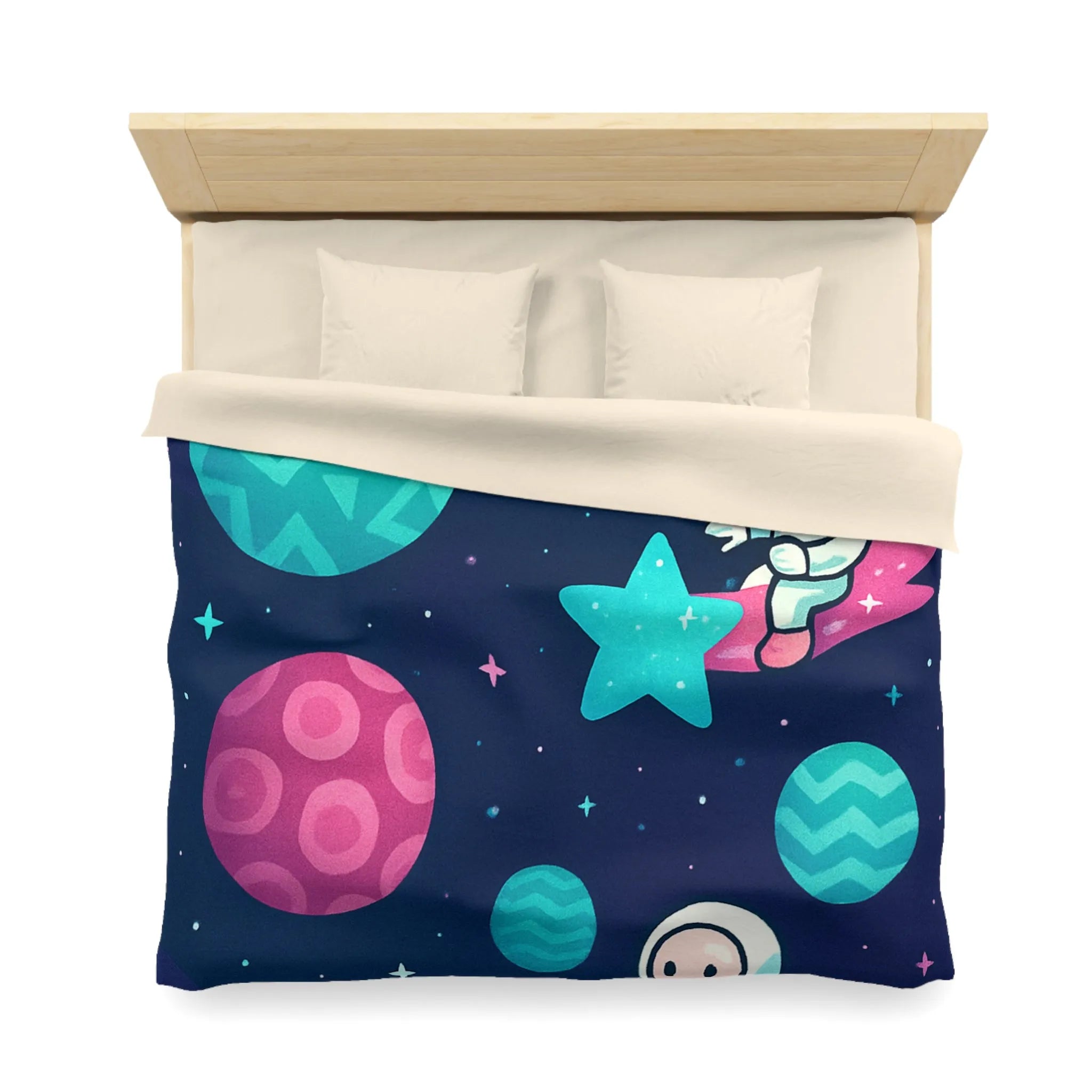 Explorez l'univers magique avec des astronautes joyeux sur fond stellaire pour enfants