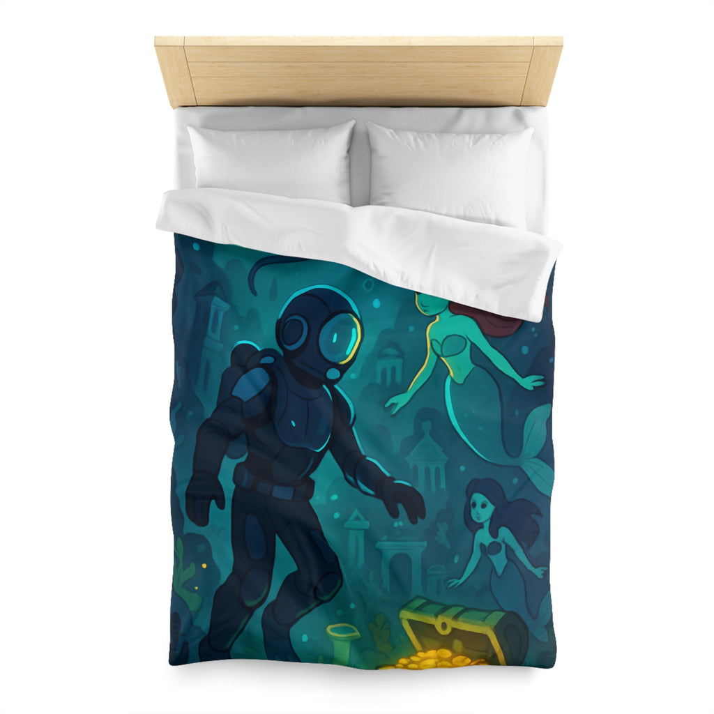 Housse de couette sirène océan magique avec plongeur et trésor lumineux