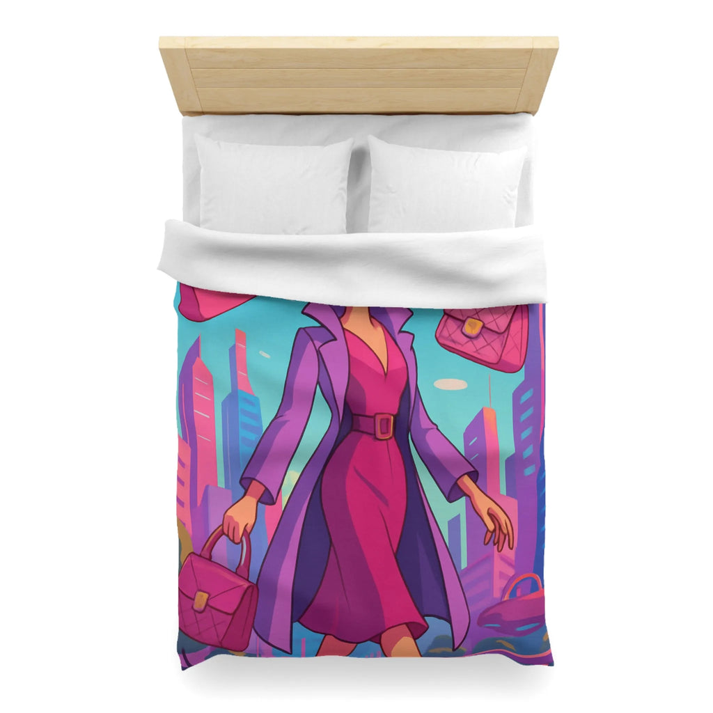 Élégante illustration urbaine rétro-futuriste avec personnage glamour et accessoires stylés en rose