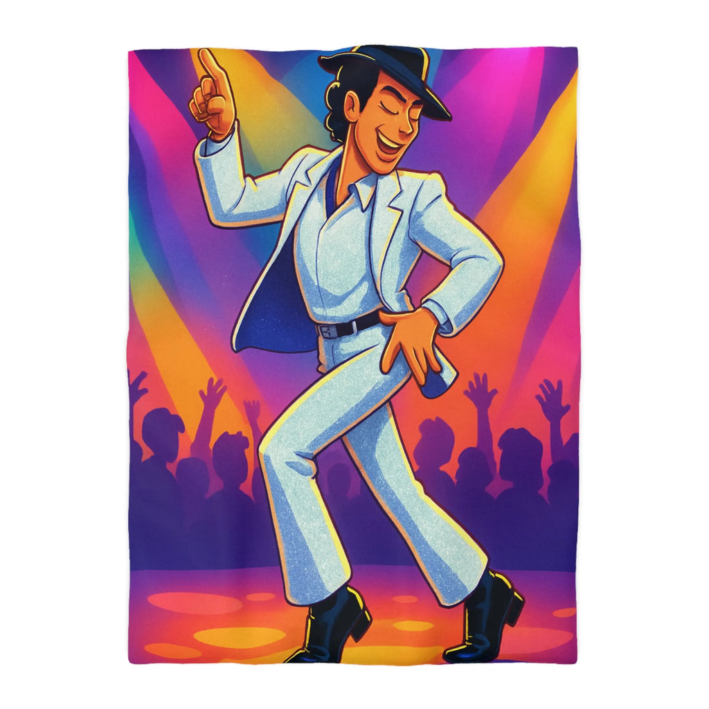 Housse de couette danseur animé en costume blanc avec lumières de scène colorées