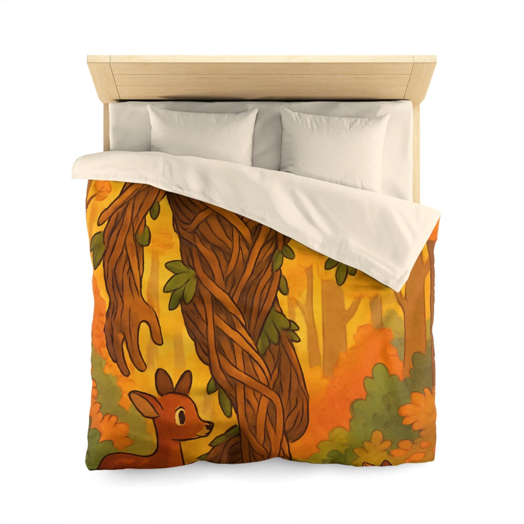 Housse de couette enchantée avec arbre humanoïde et animaux de la forêt colorés