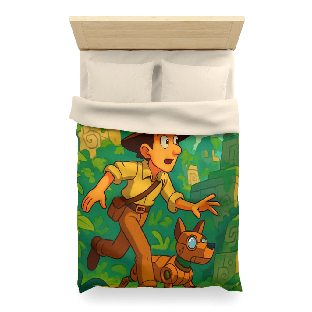 Housse de couette aventure jungle avec personnage explorateur et chien robotique animé