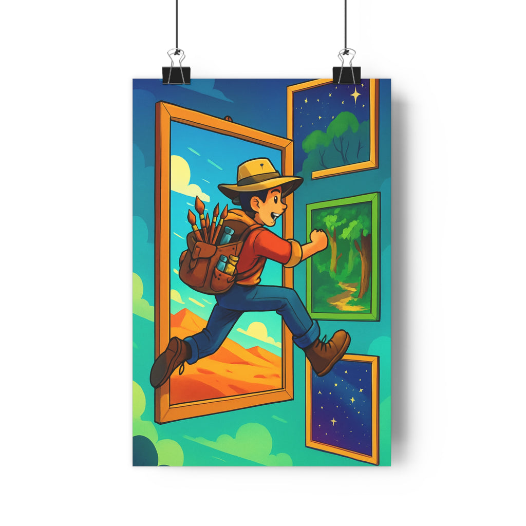 Poster décoratif aventure cadre coloré explorateur joyeux salon moderne chambre dynamique unique éclatant qualité