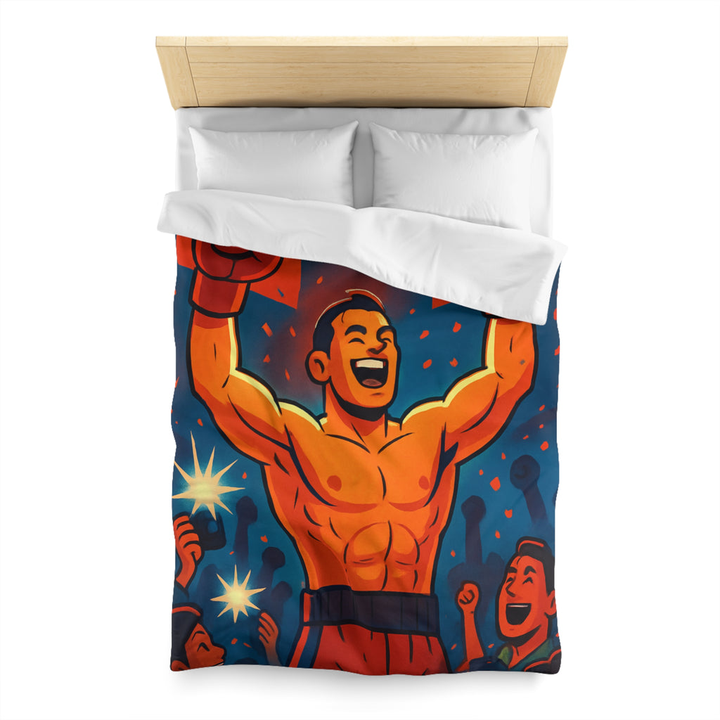 Housse de couette spectaculaire avec illustration de boxeur victorieux et public en liesse