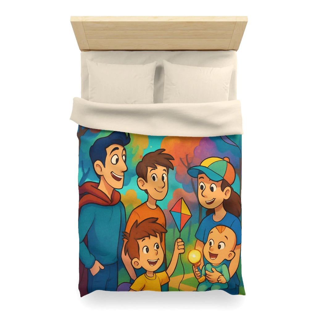 Housse de Couette Enfantine avec Cerfs-Volants et Ciel Étoilé dans Forêt Colorée