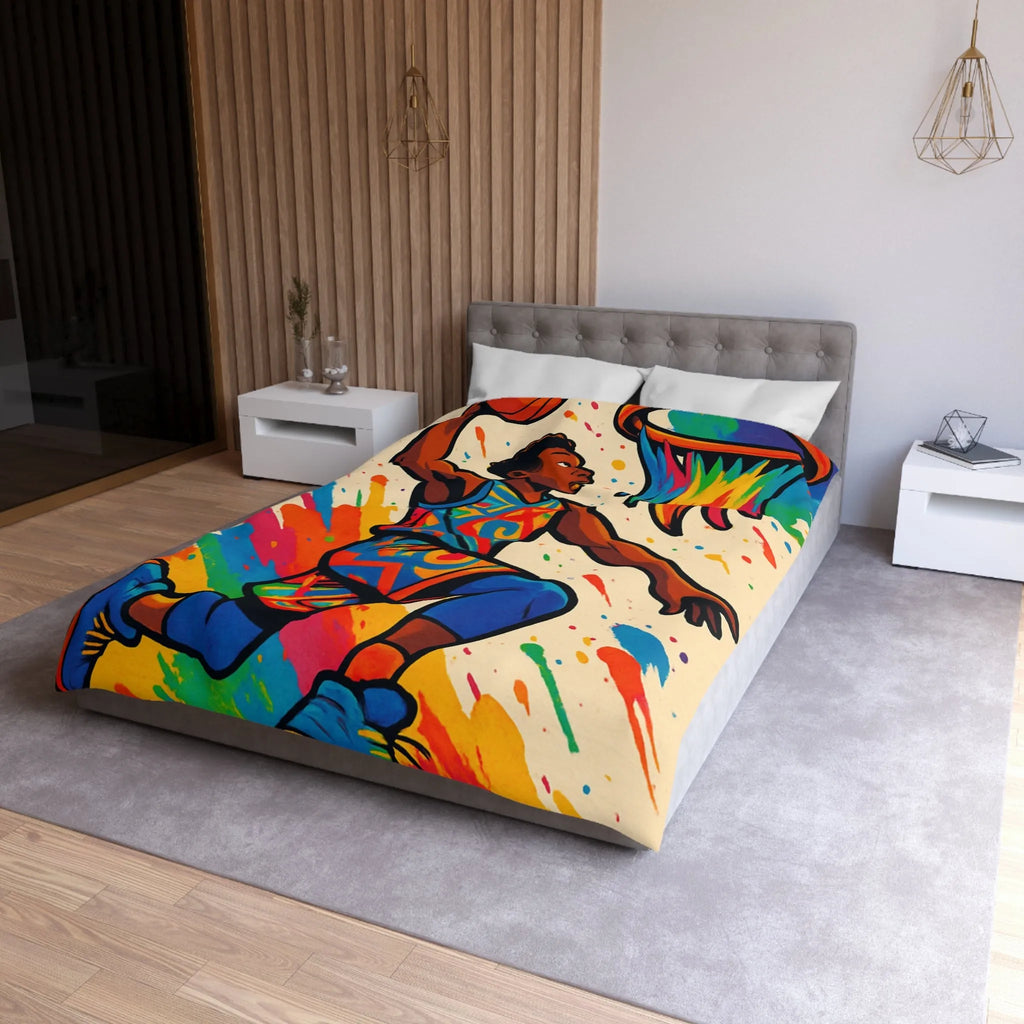 Housse de Couette Basket Éclatante : Athlete en Action avec Arc-en-Ciel Coloré
