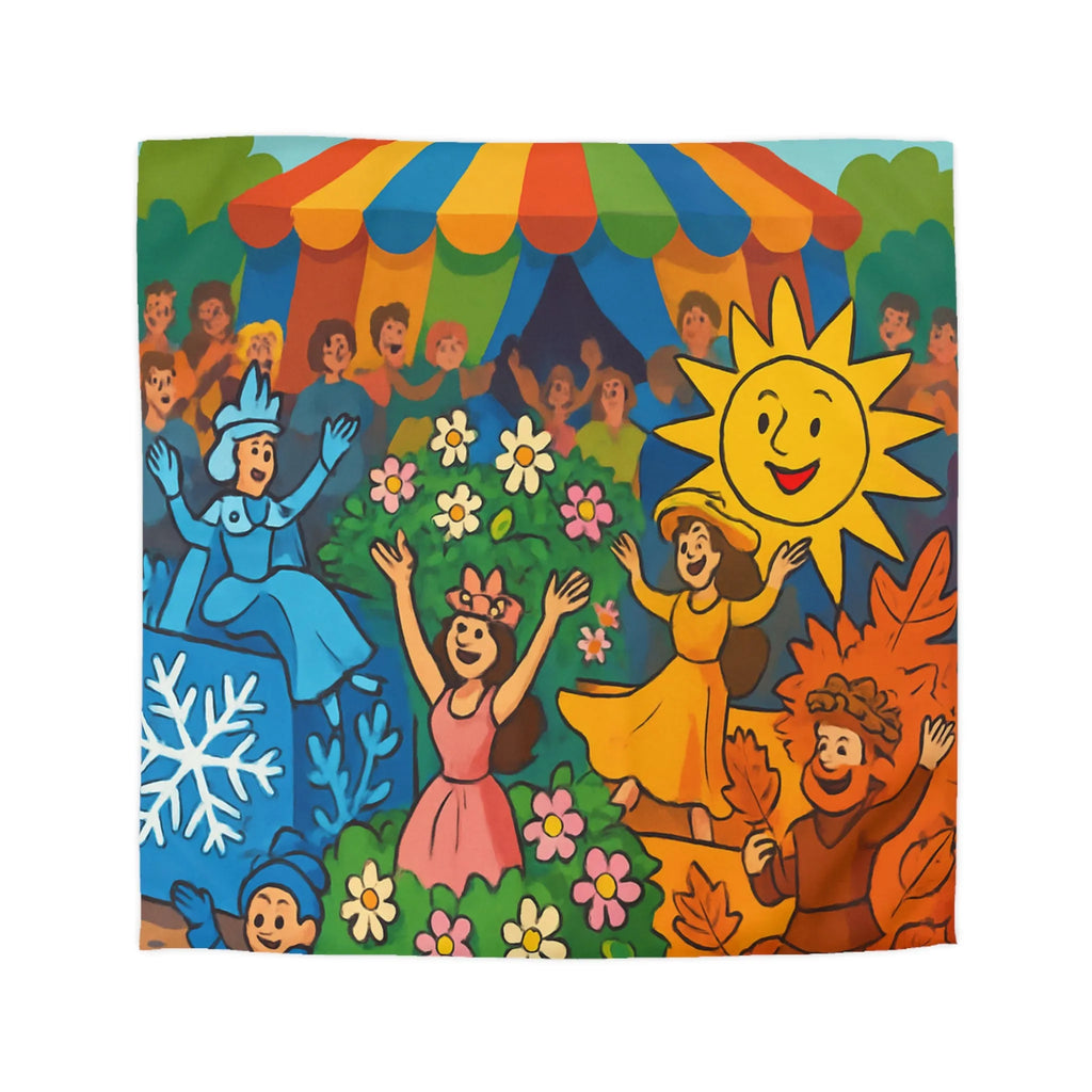 Housse de couette colorée illustrant les saisons pour chambre d'enfant joyeuse et ludique