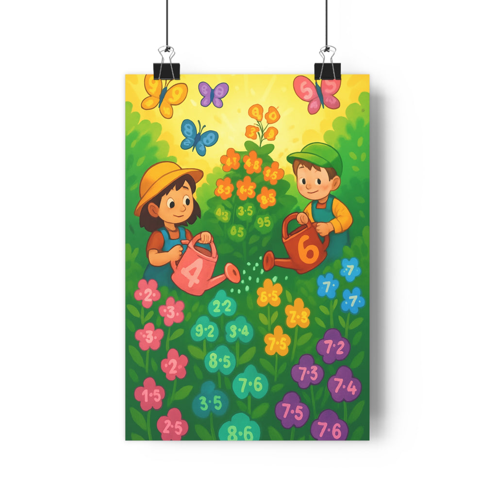 Poster décoratif cartoon enfant fleurs colorées multiplication ludique éducatif joyeux chambre classe 30x46 cm