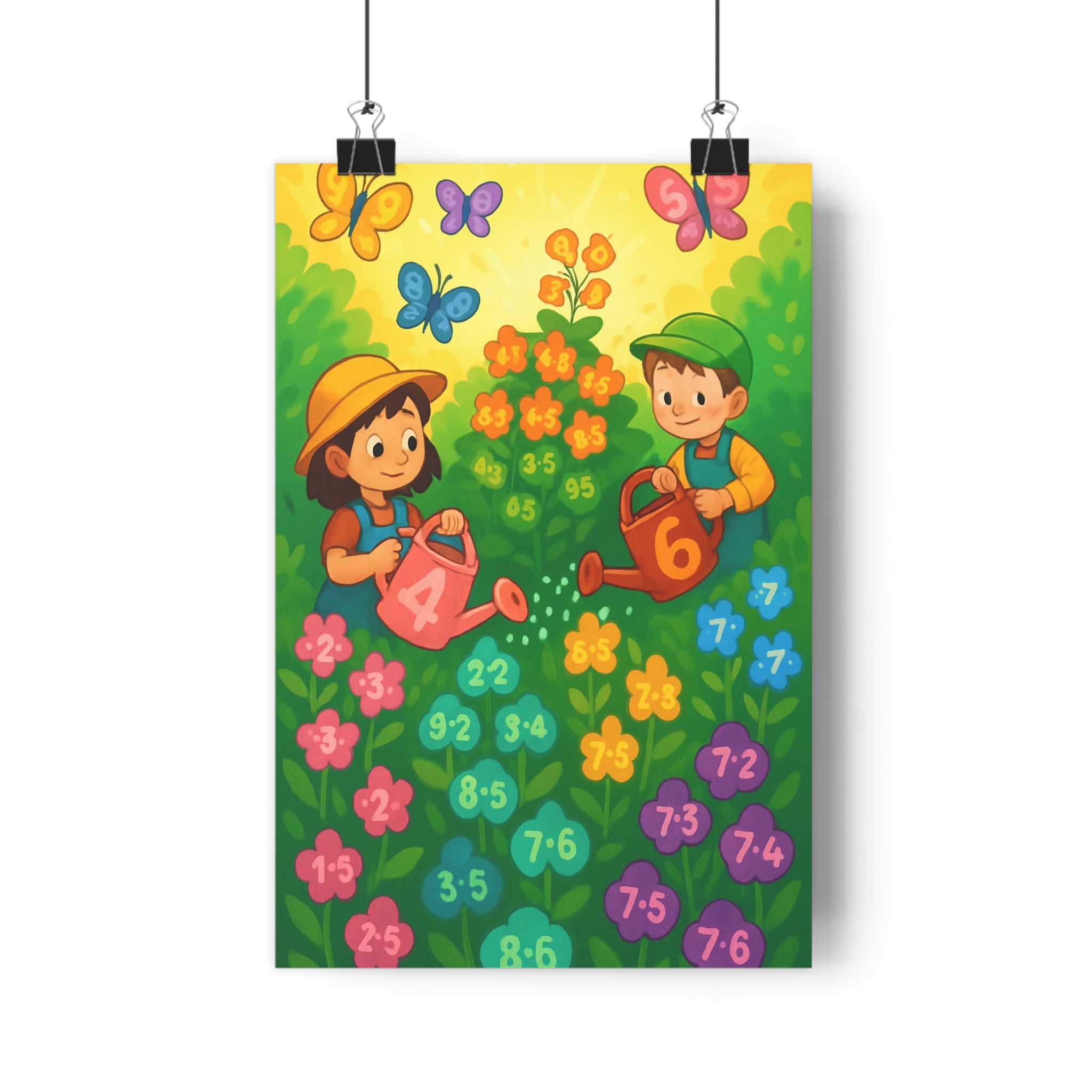 Poster décoratif cartoon enfant fleurs colorées multiplication ludique éducatif joyeux chambre classe 30x46 cm