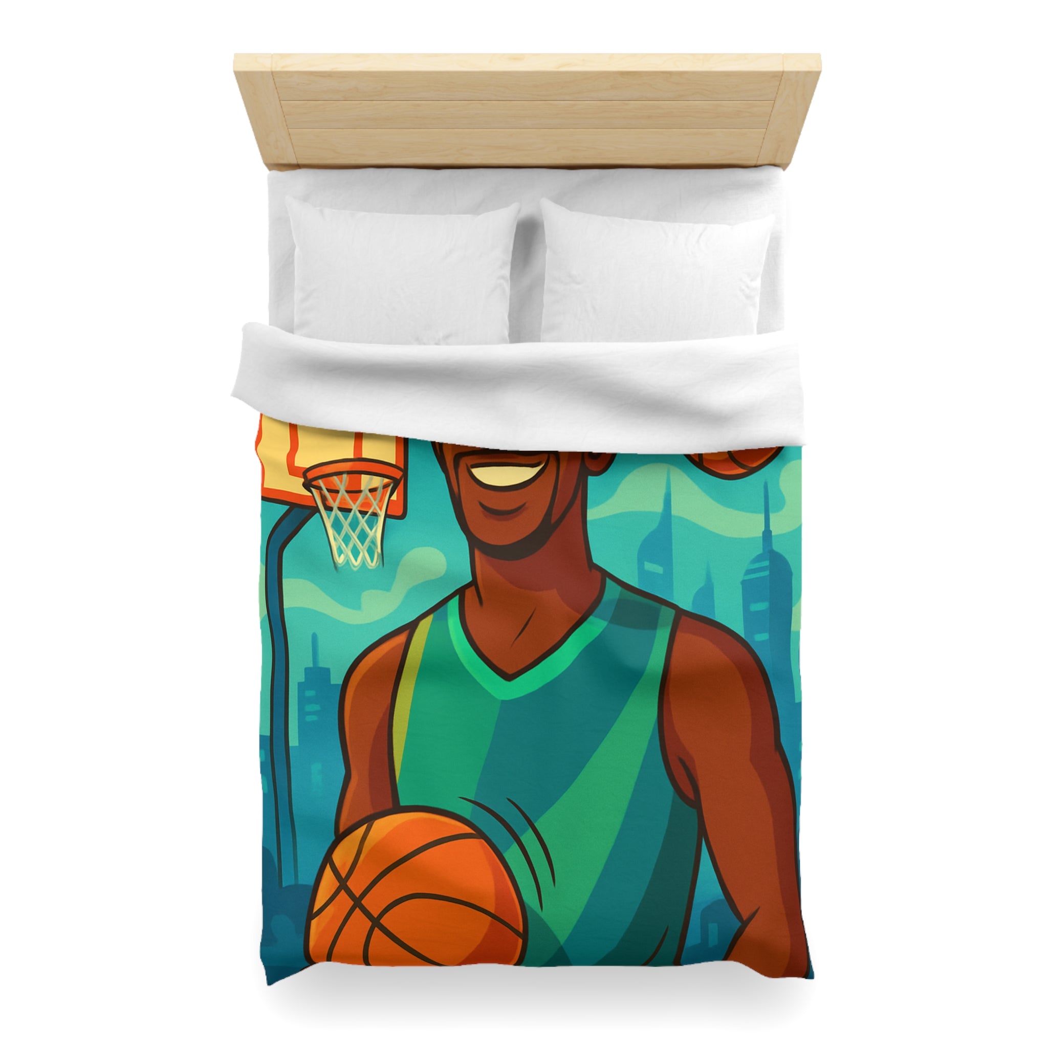 Housse de Couette Pour Enfant Thème Basketball Colorée et Ludique avec Joueur Souriant