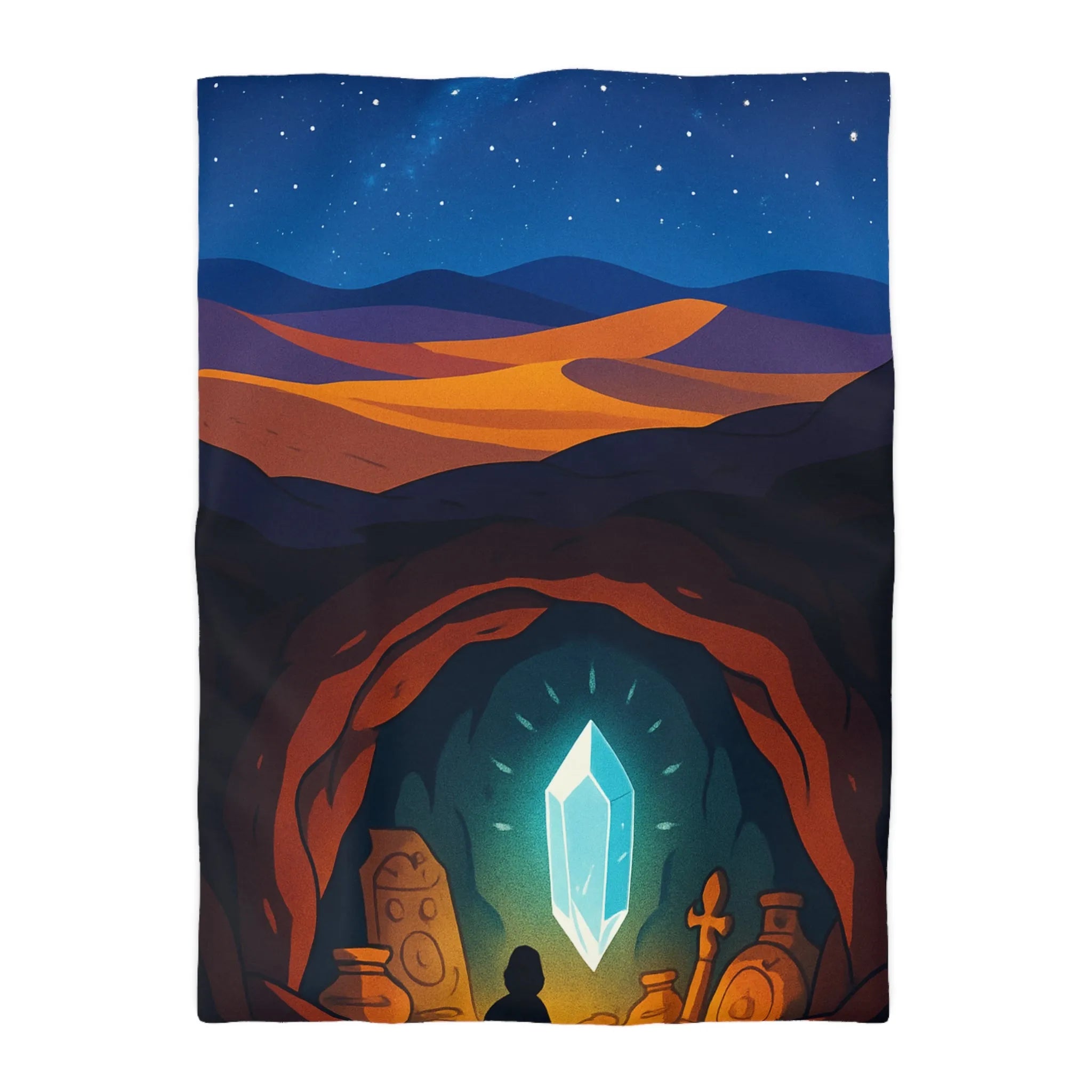 Housse de couette avec paysage nocturne et cristal lumineux dans une grotte mystérieuse