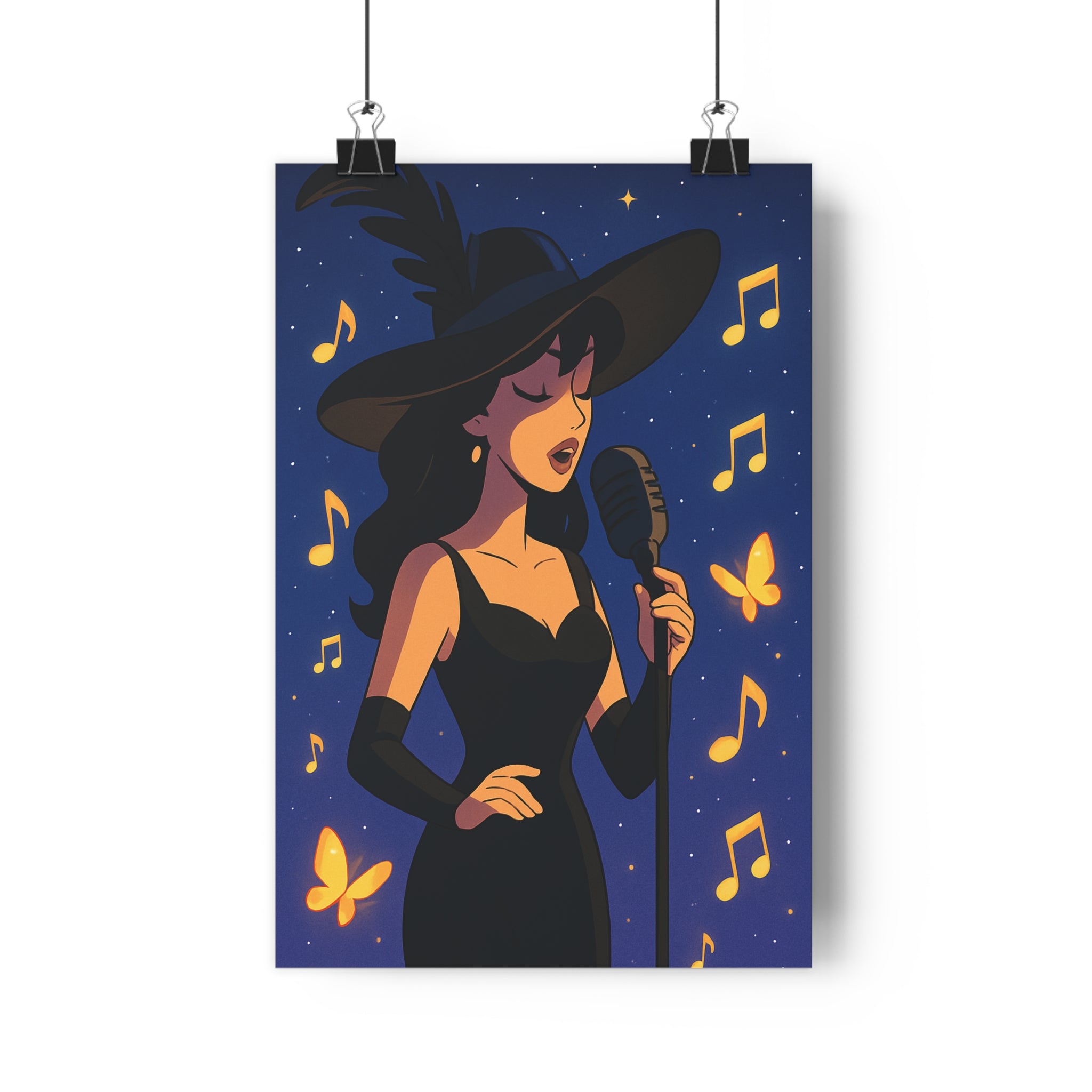 Poster décoratif animé femme chantante mystique noir élégant musical salon chambre tendance unique qualité